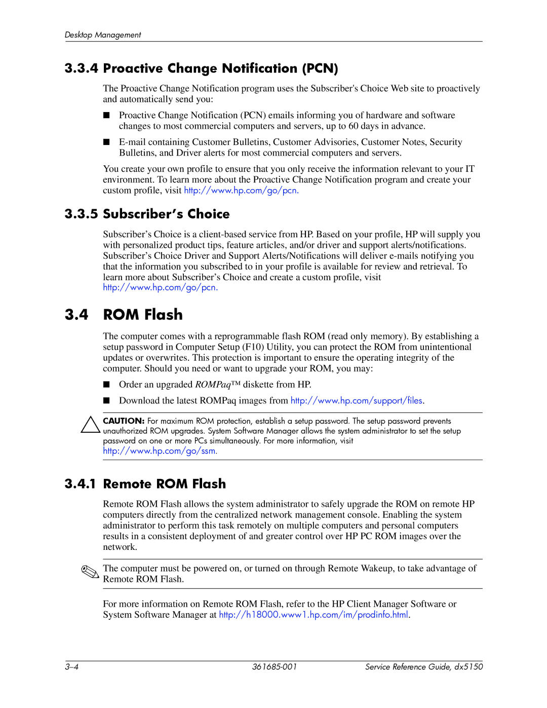 HP dx5150 manual Proactive Change Notification PCN, Subscriber’s Choice, Remote ROM Flash 