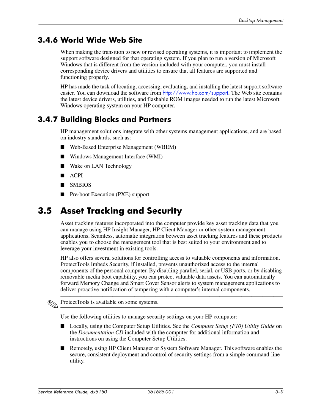 HP dx5150 manual Asset Tracking and Security, World Wide Web Site, Building Blocks and Partners 