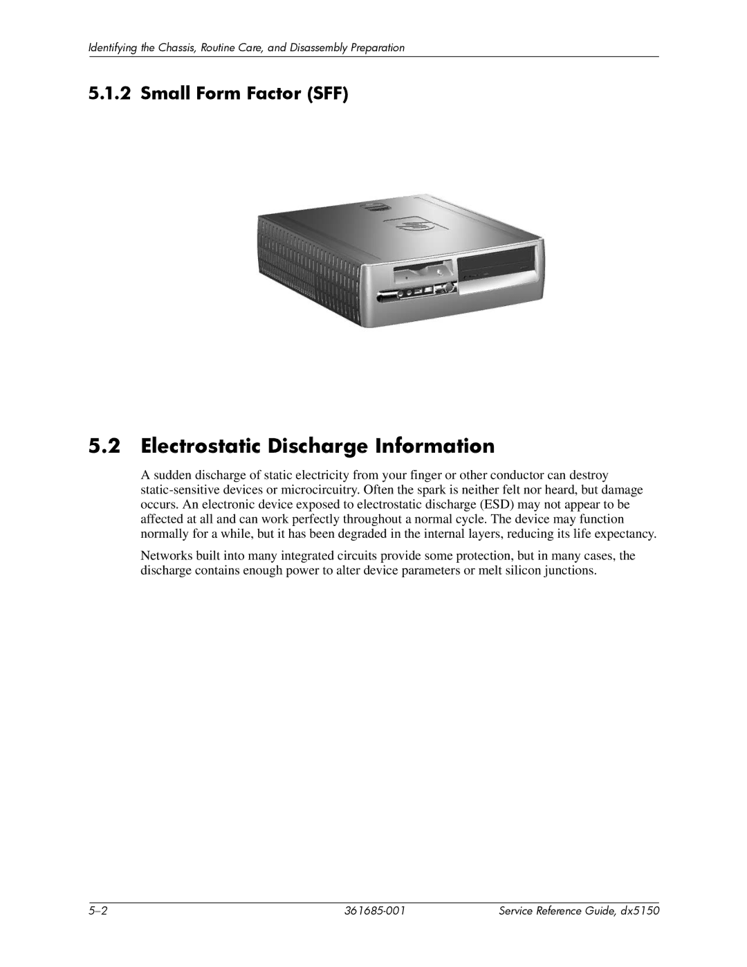 HP dx5150 manual Electrostatic Discharge Information, Small Form Factor SFF 