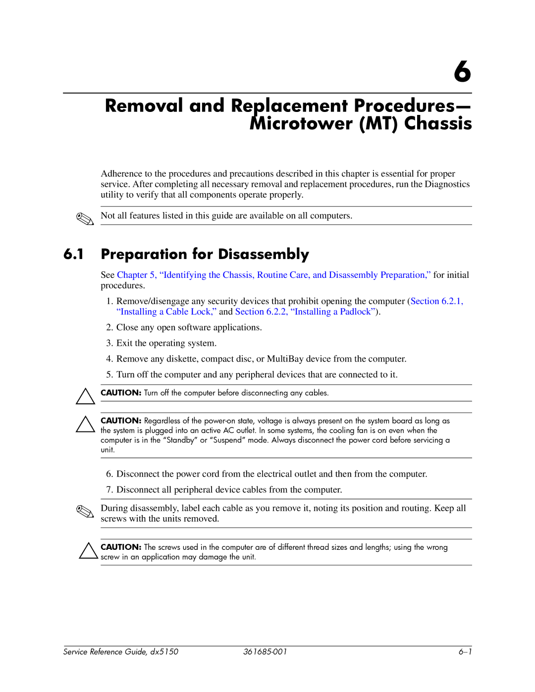 HP dx5150 manual Removal and Replacement Procedures- Microtower MT Chassis, Preparation for Disassembly 