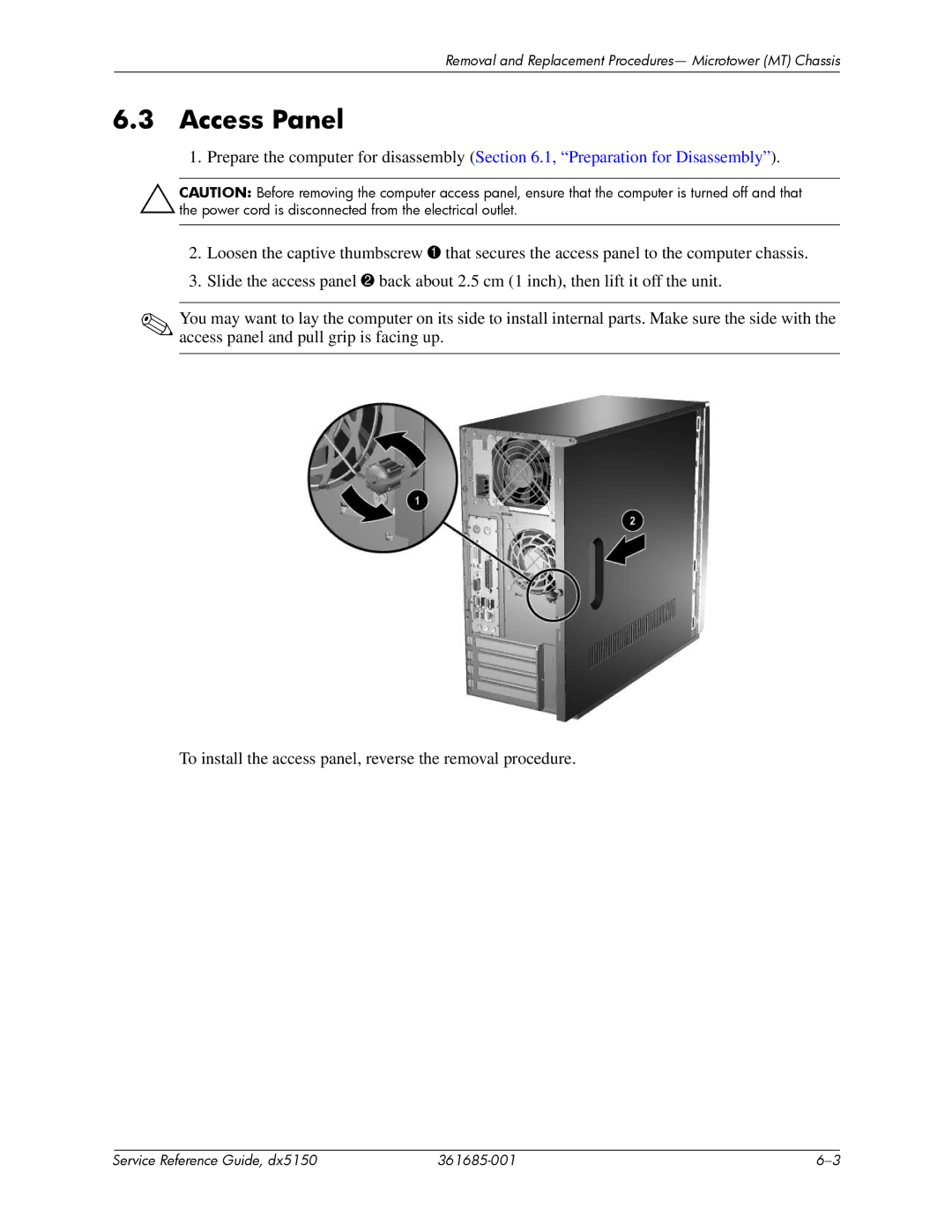 HP dx5150 manual Access Panel 