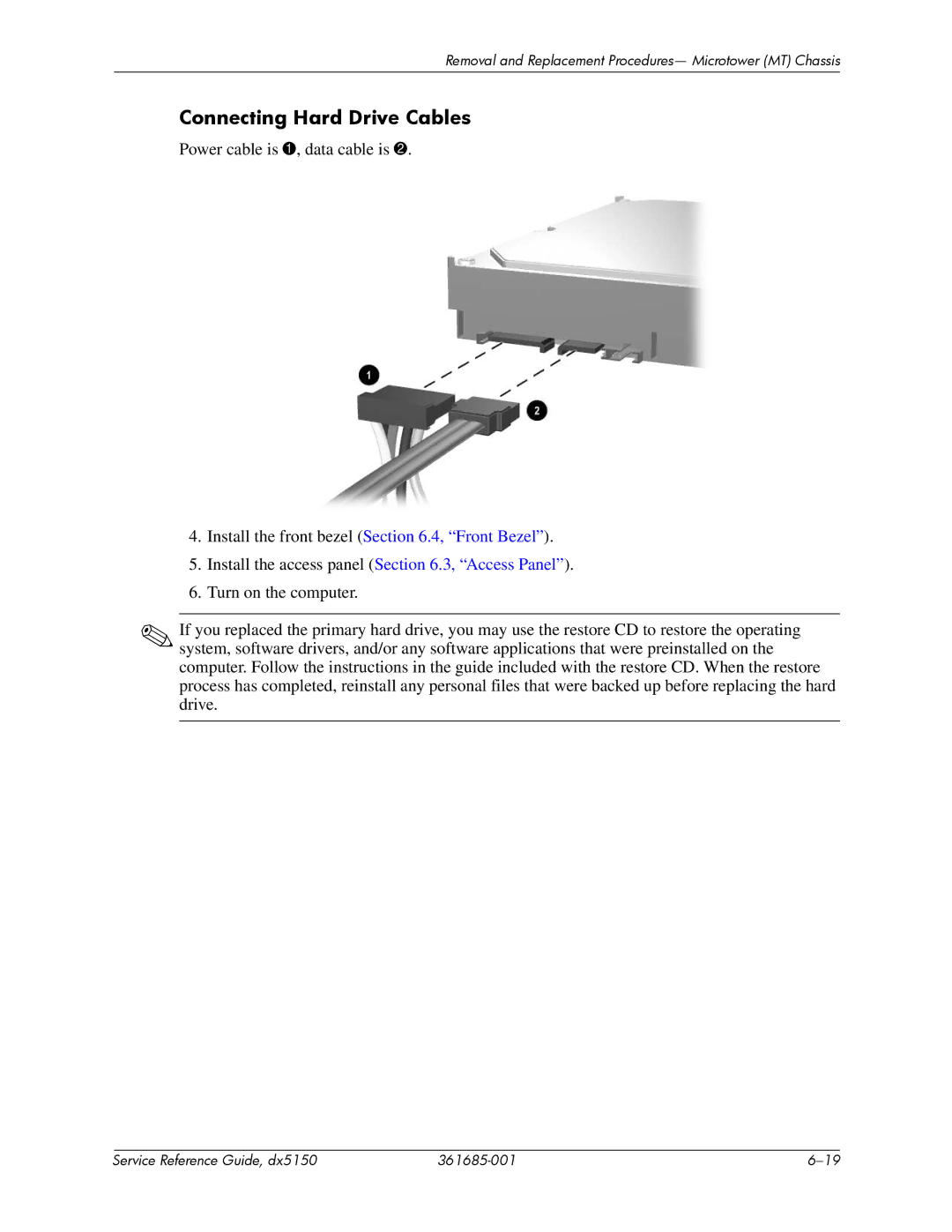 HP dx5150 manual Connecting Hard Drive Cables 