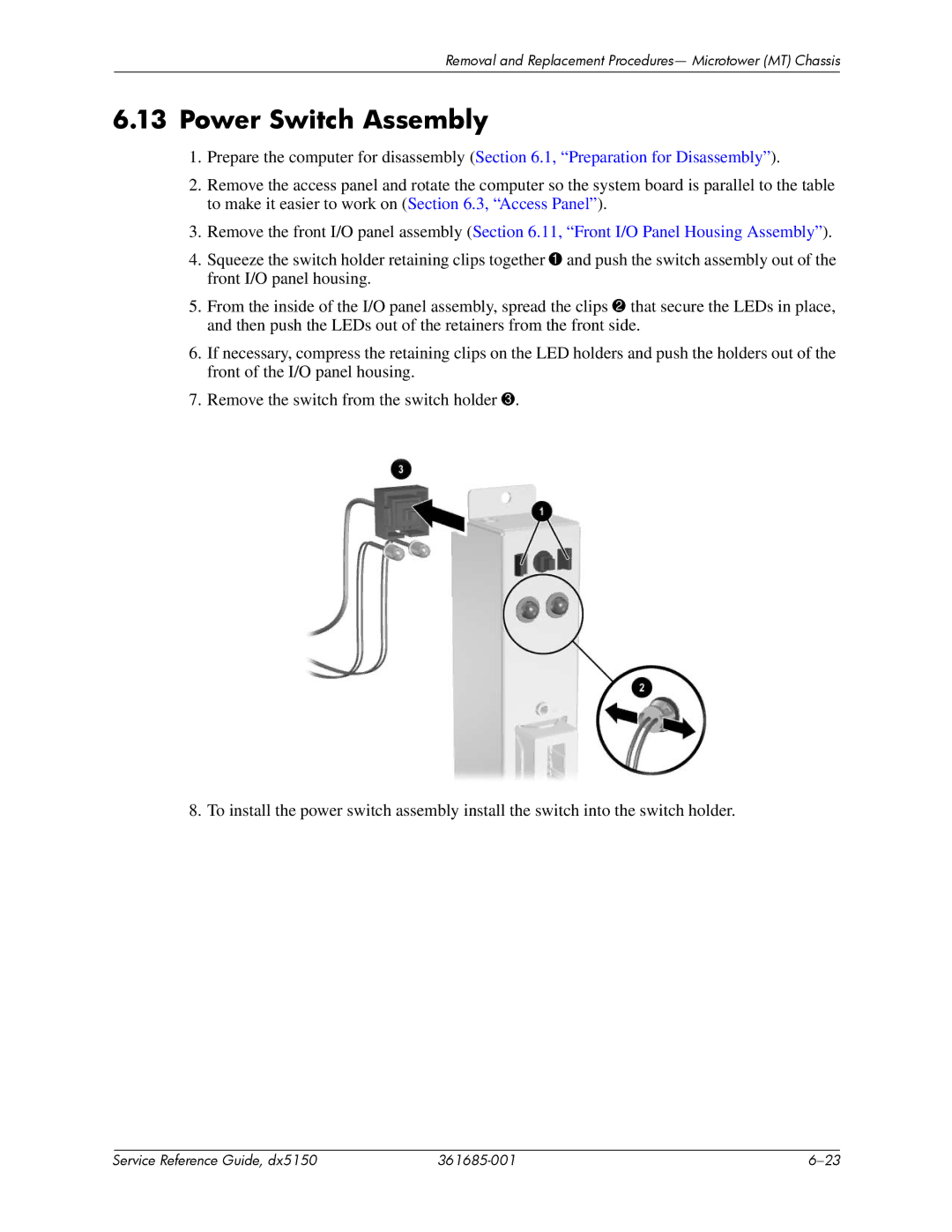 HP dx5150 manual Power Switch Assembly 