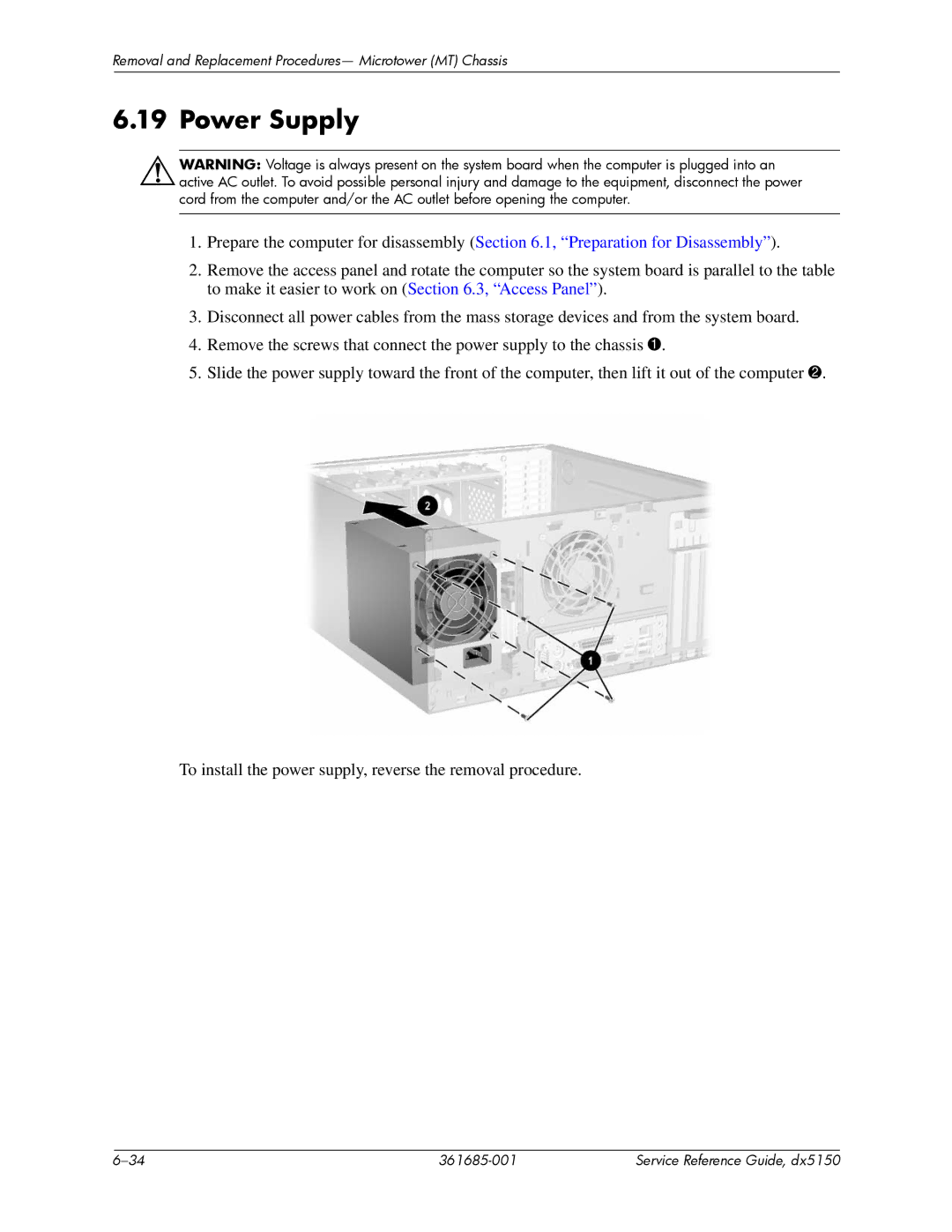 HP dx5150 manual Power Supply 