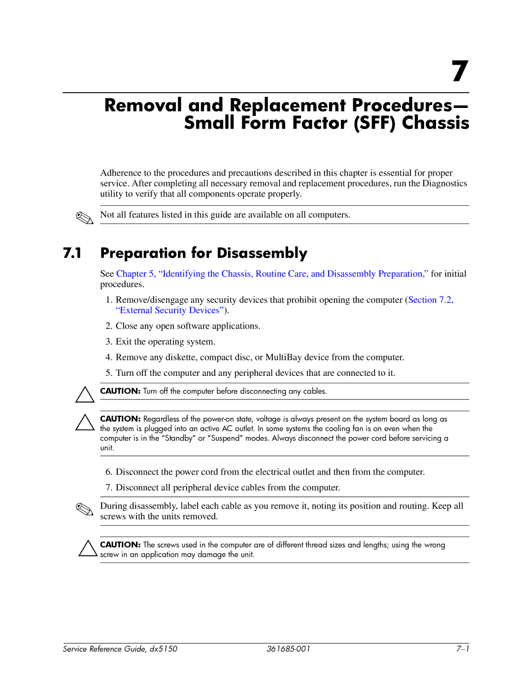 HP dx5150 manual Preparation for Disassembly 