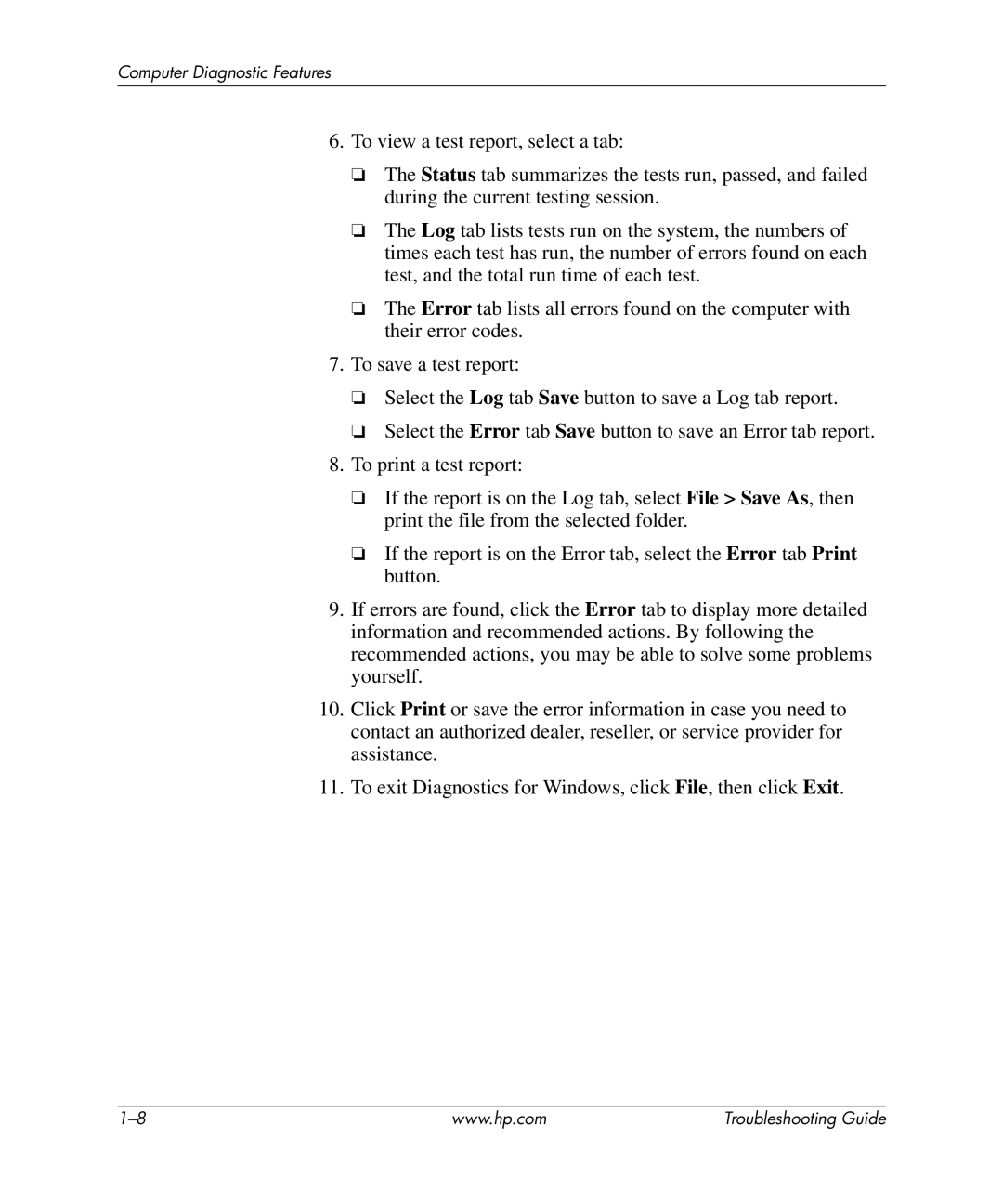 HP dx5150 manual Computer Diagnostic Features 