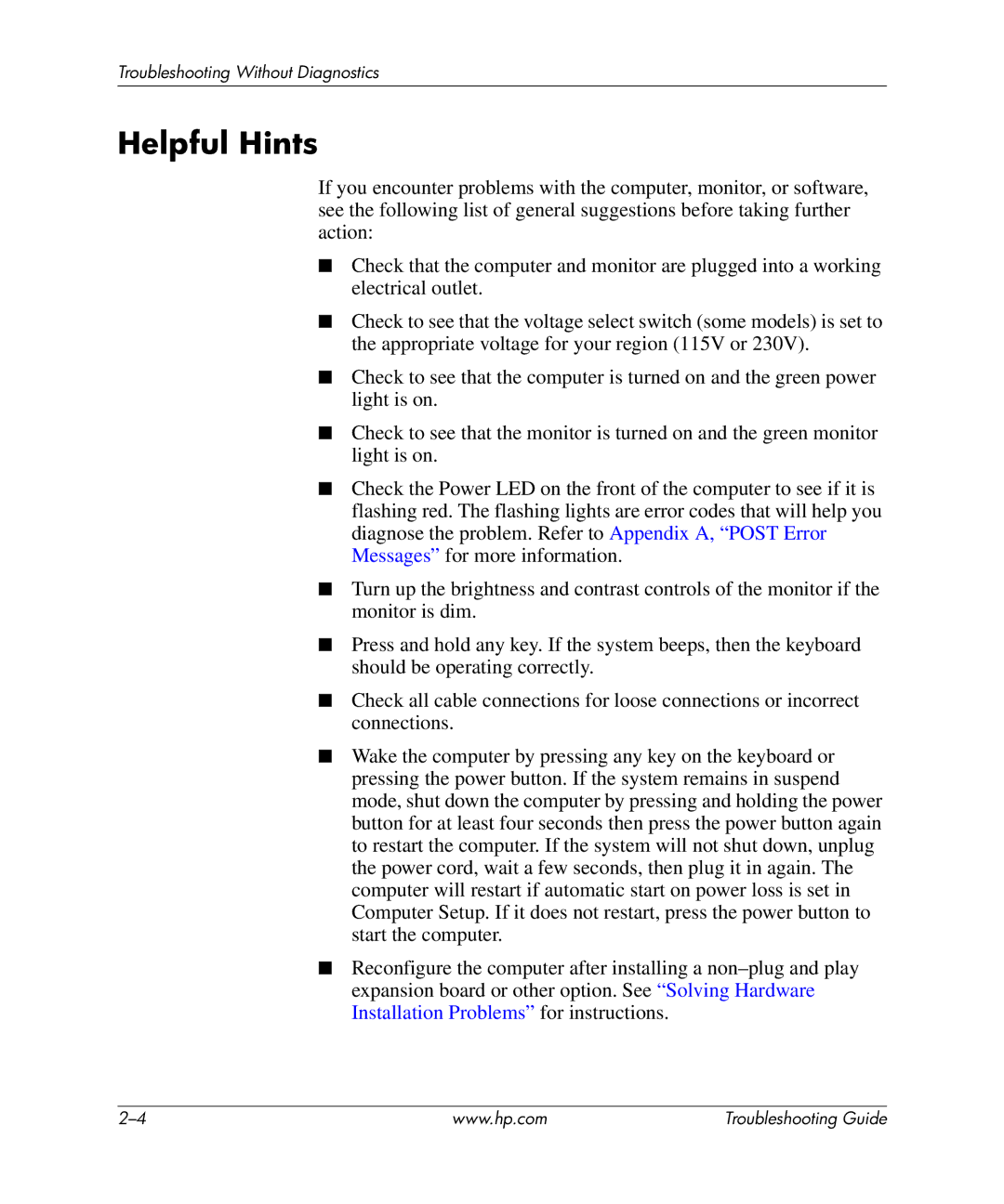 HP dx5150 manual Helpful Hints 