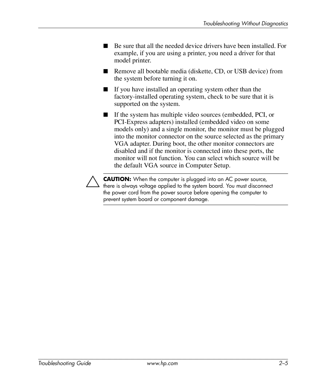 HP dx5150 manual Troubleshooting Without Diagnostics 