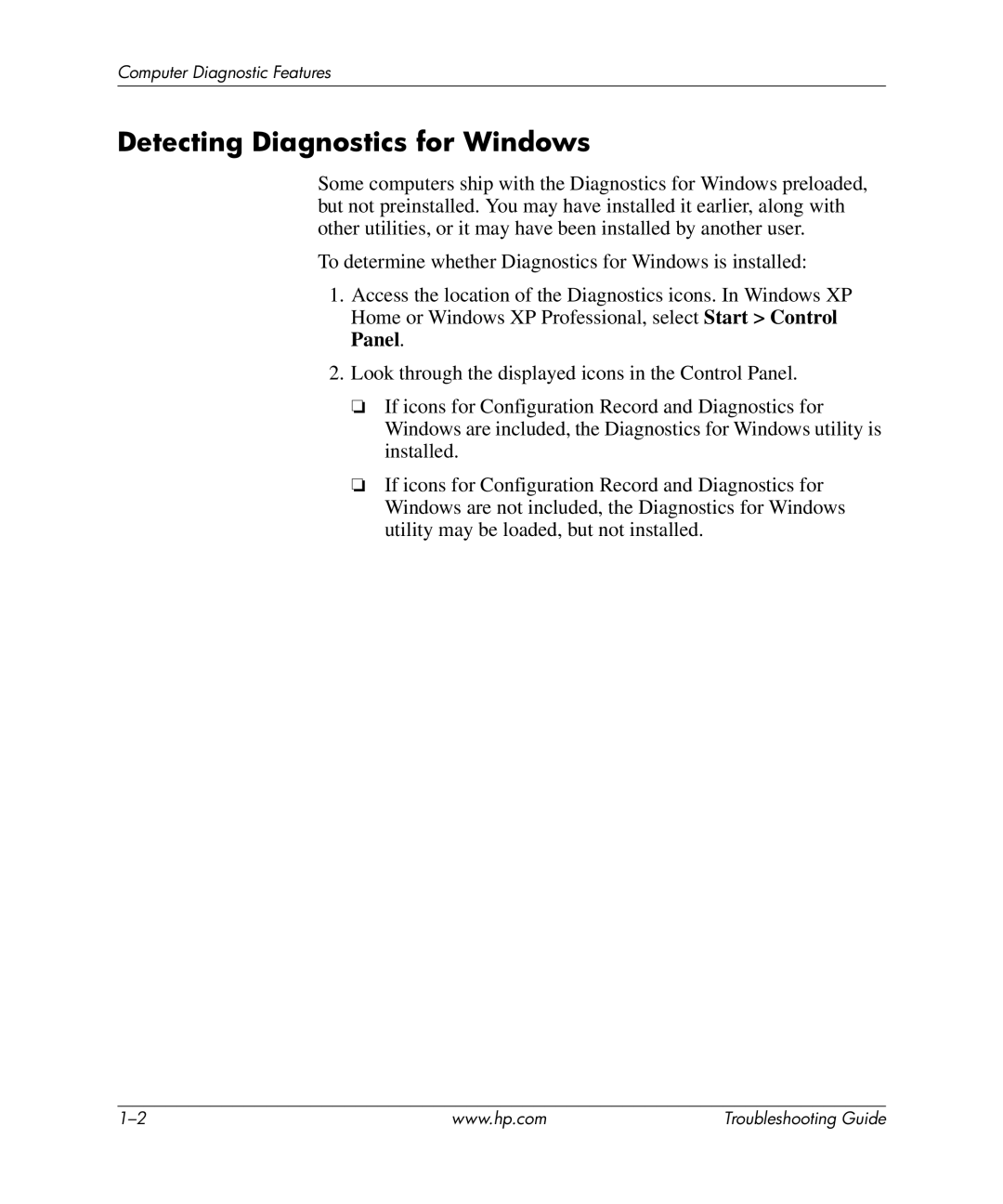 HP dx5150 manual Detecting Diagnostics for Windows 