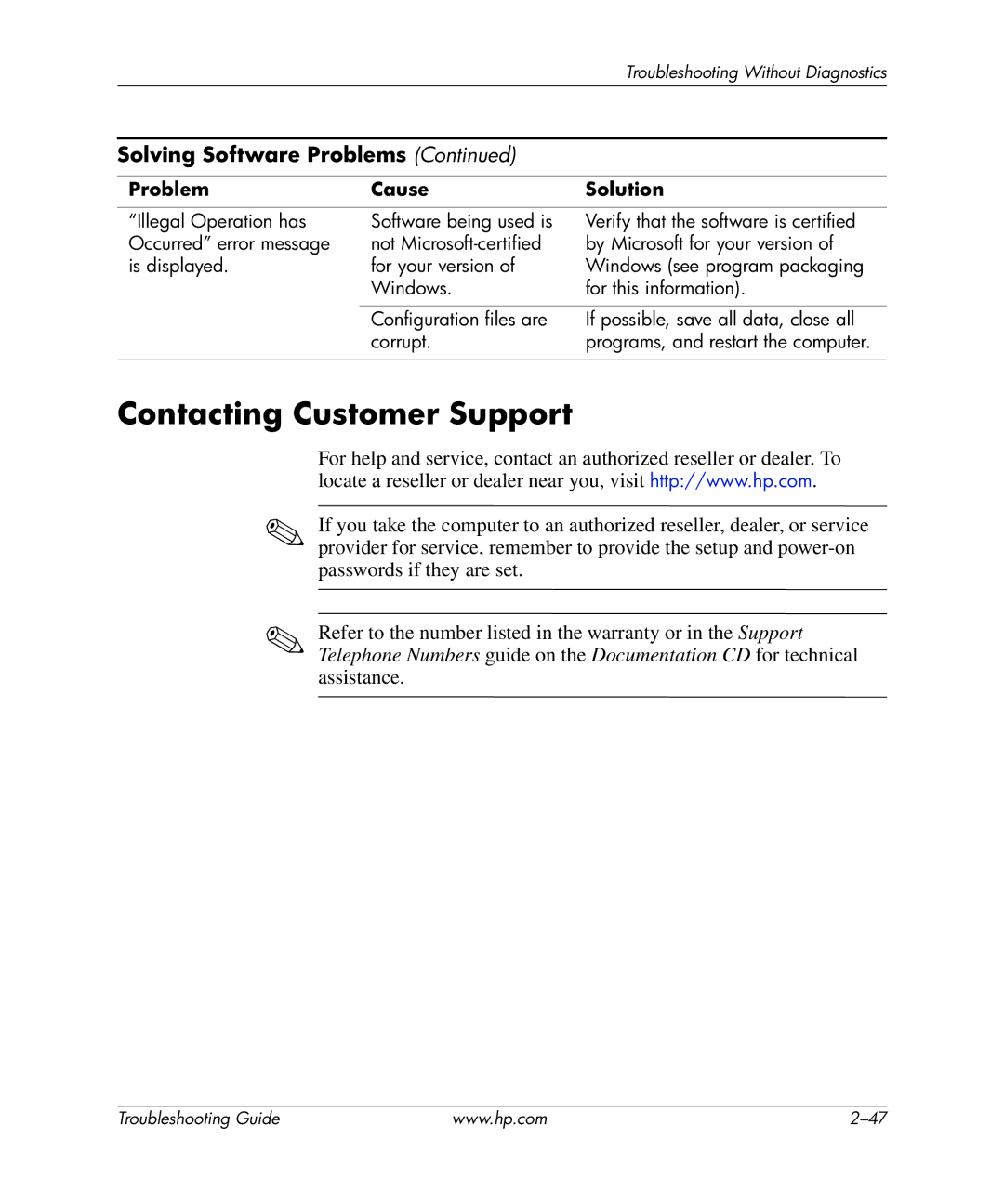 HP dx5150 manual Contacting Customer Support 