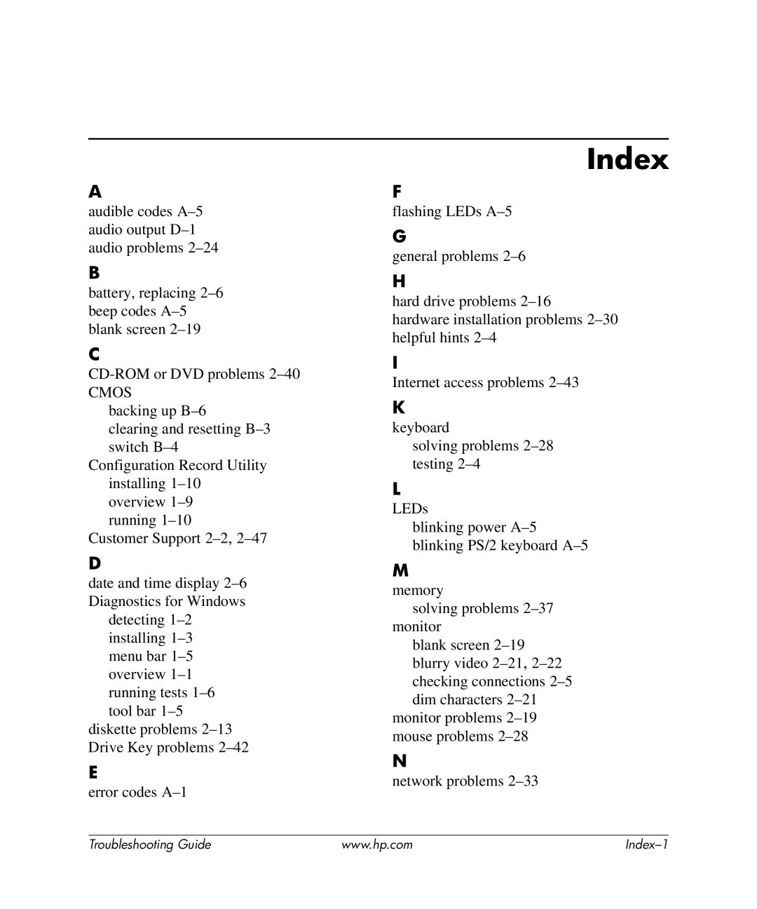 HP dx5150 manual Index 