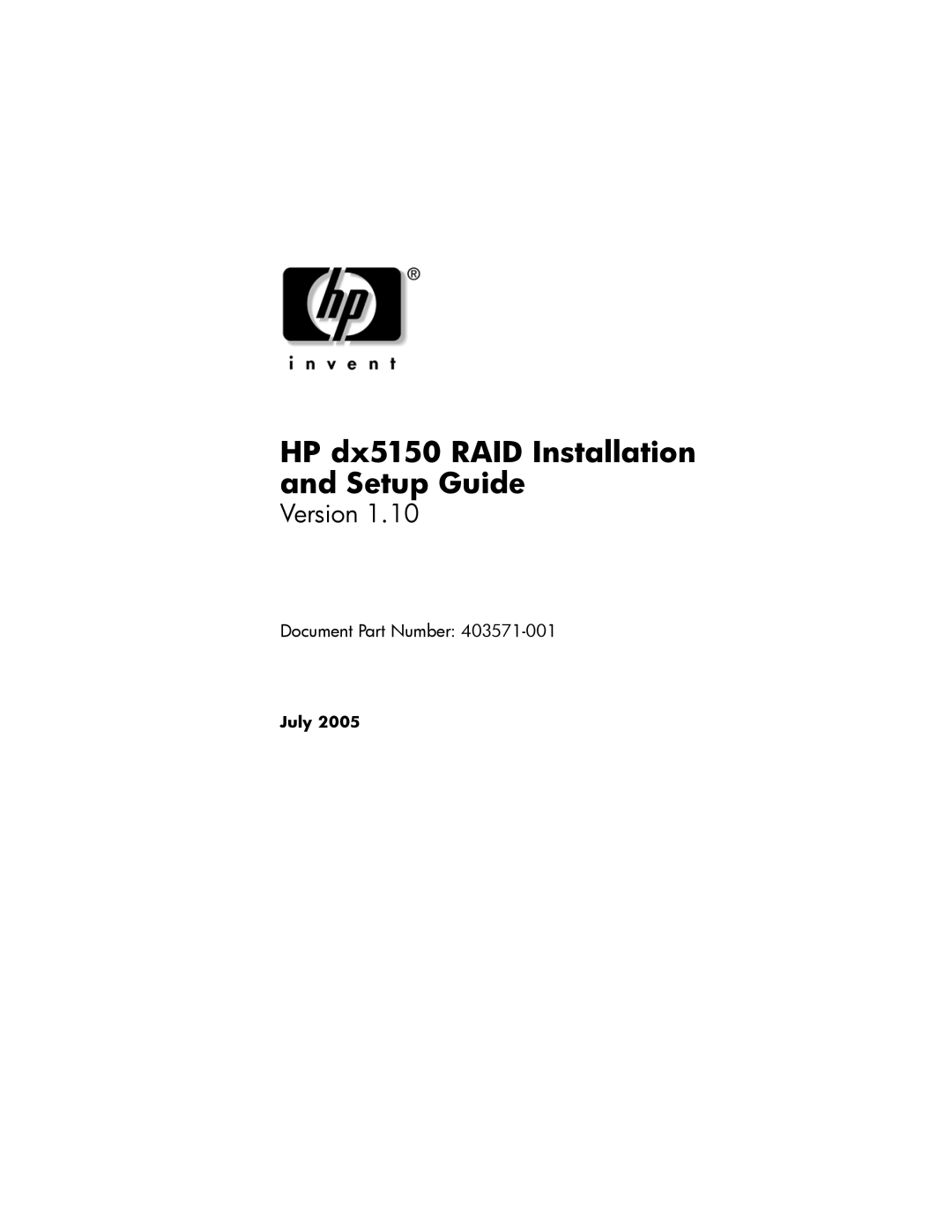 HP manual HP dx5150 RAID Installation and Setup Guide 