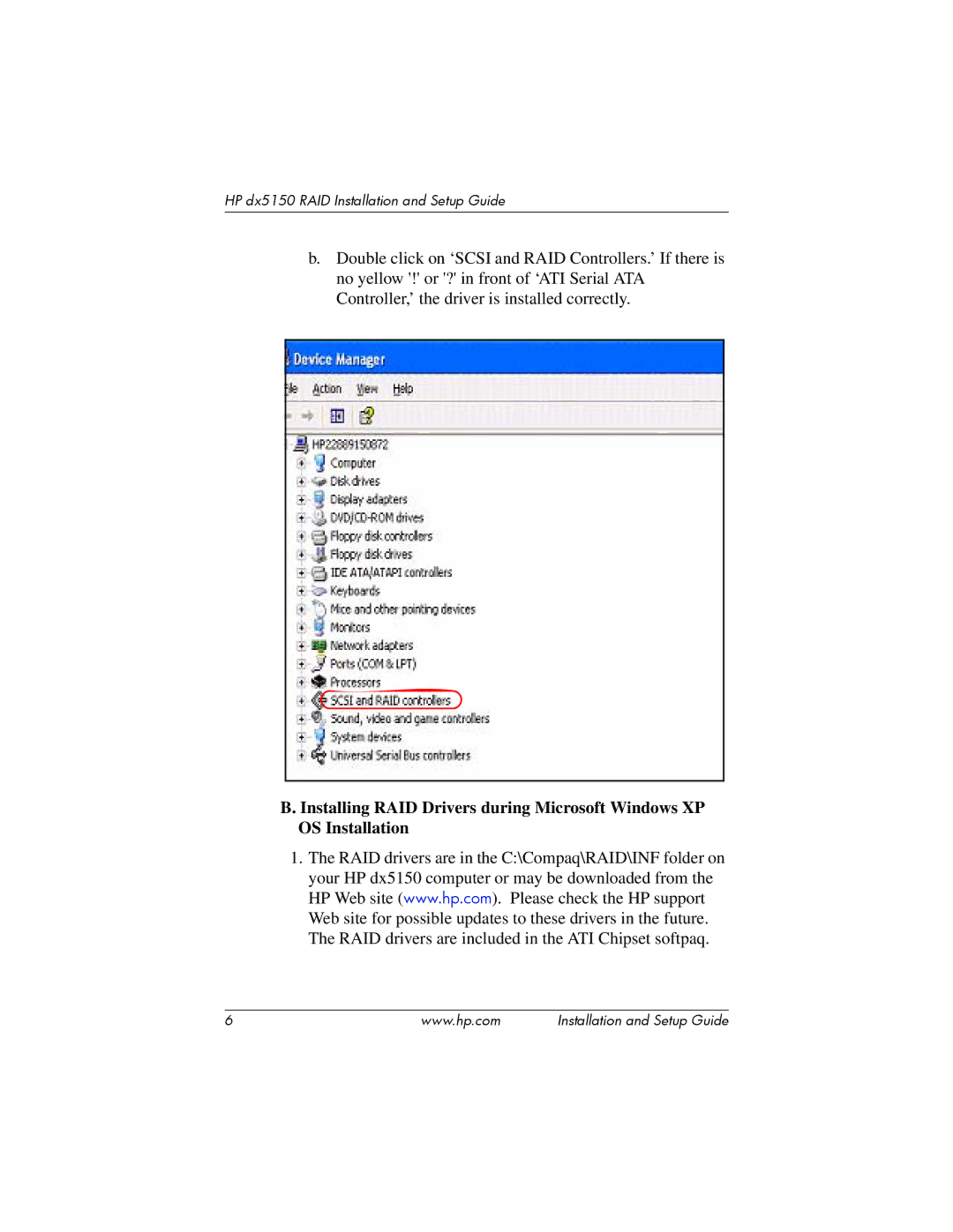 HP dx5150 manual RAID drivers are in the C\Compaq\RAID\INF folder on 