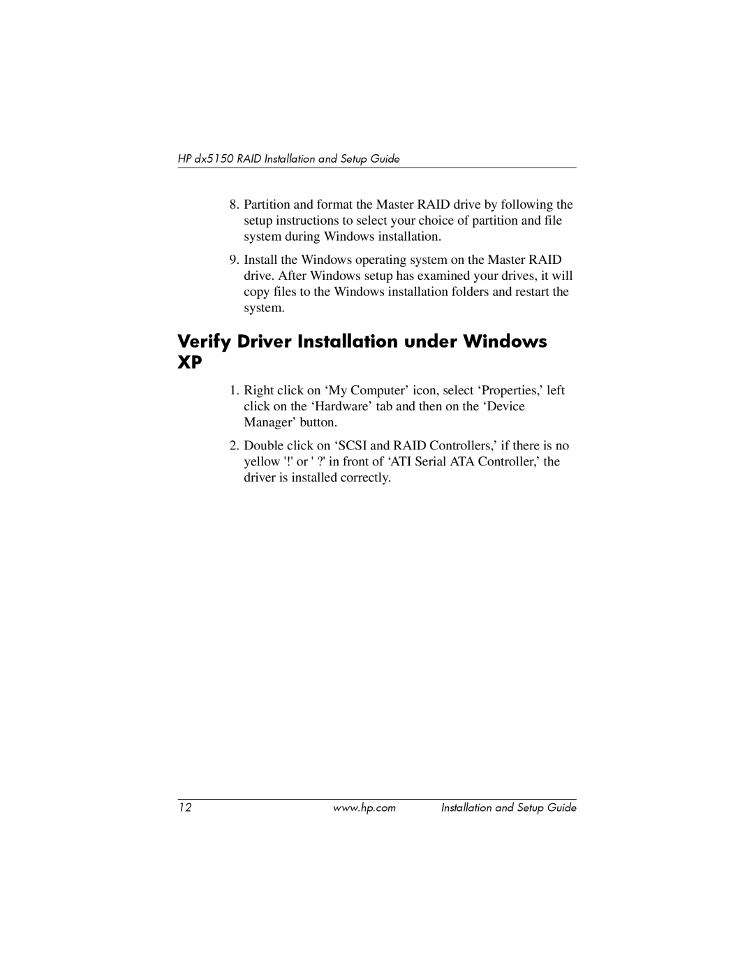 HP dx5150 manual Verify Driver Installation under Windows 