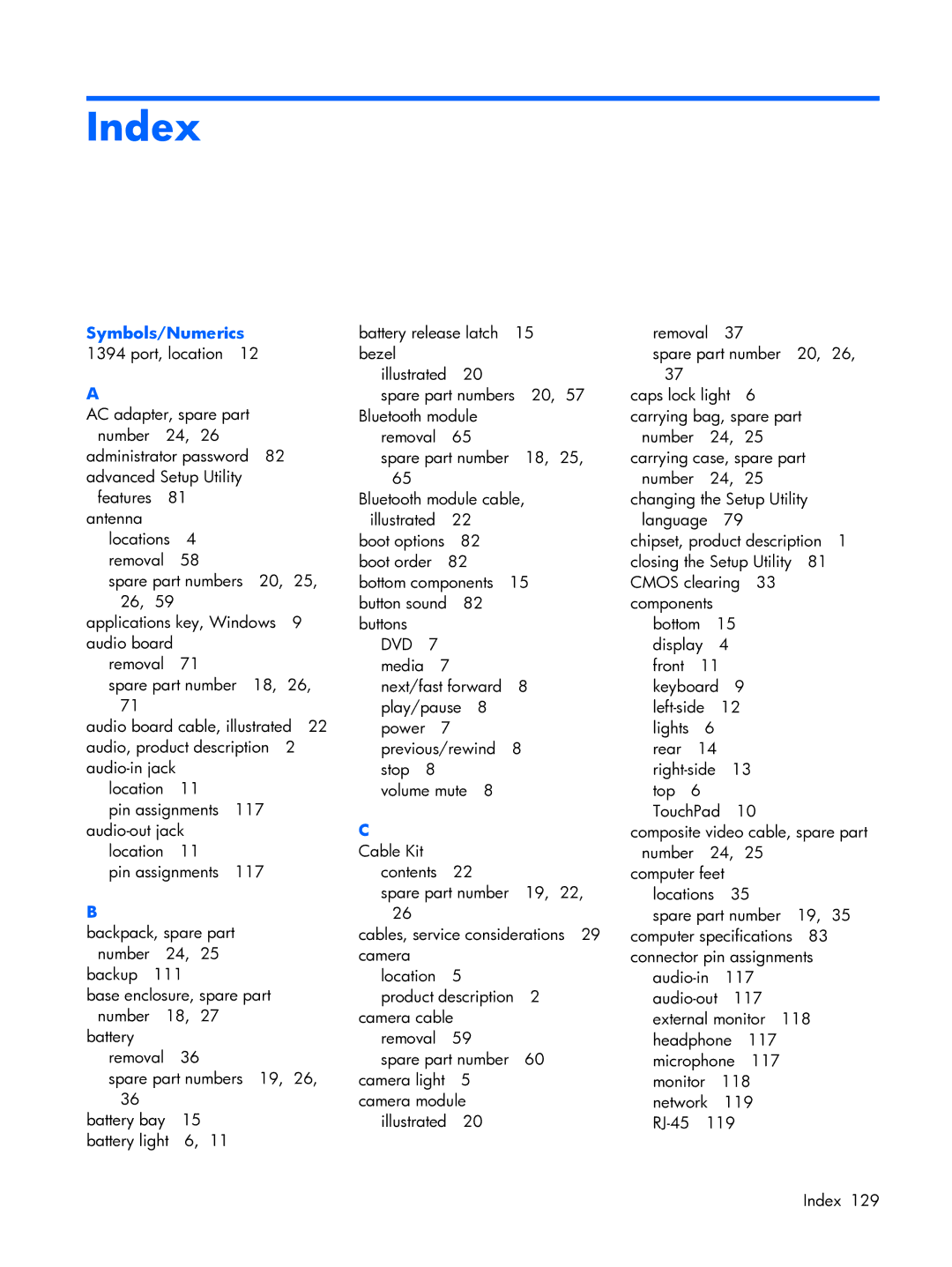 HP DX6500 manual Index, Symbols/Numerics 