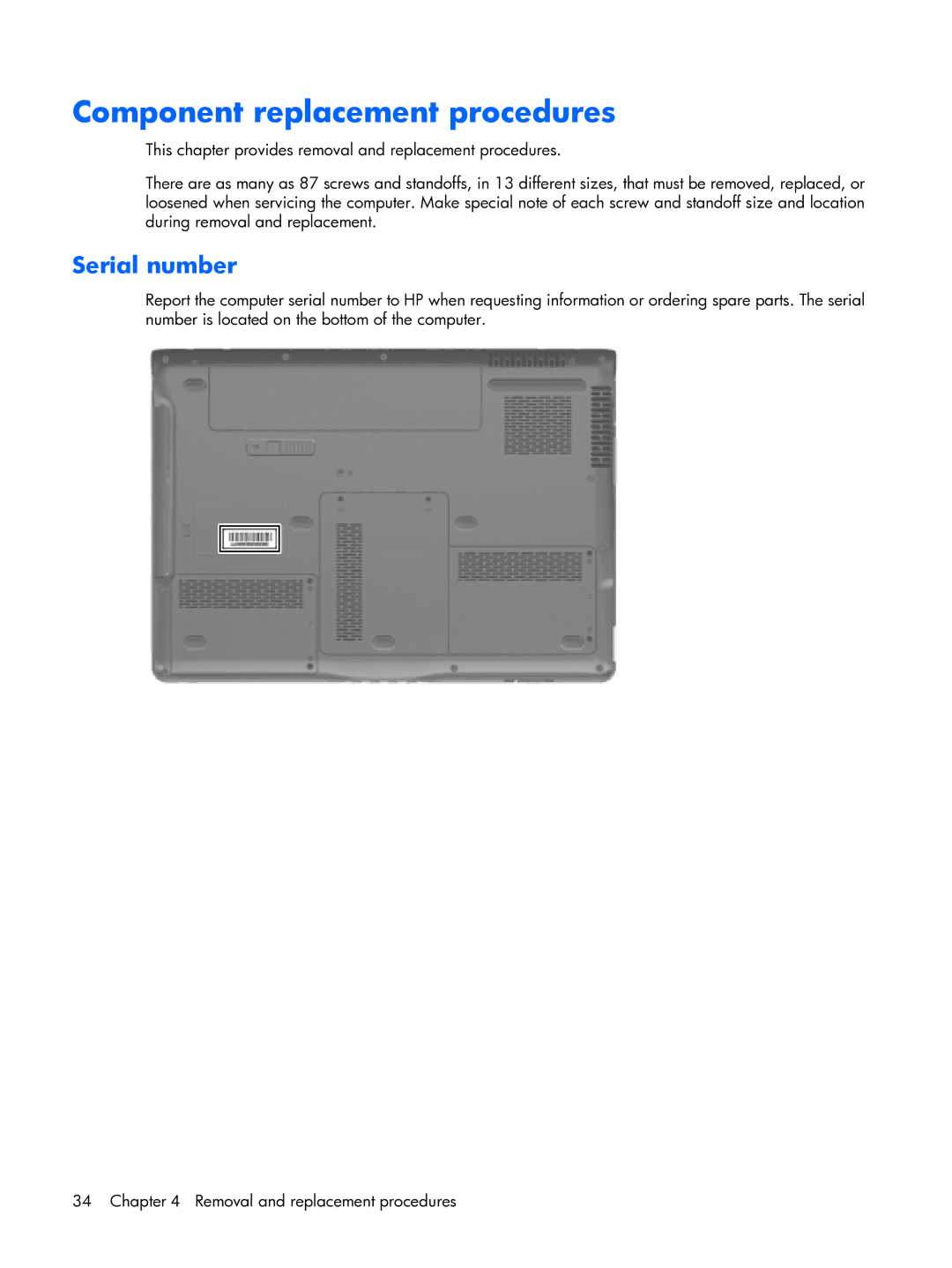 HP DX6500 manual Component replacement procedures, Serial number 