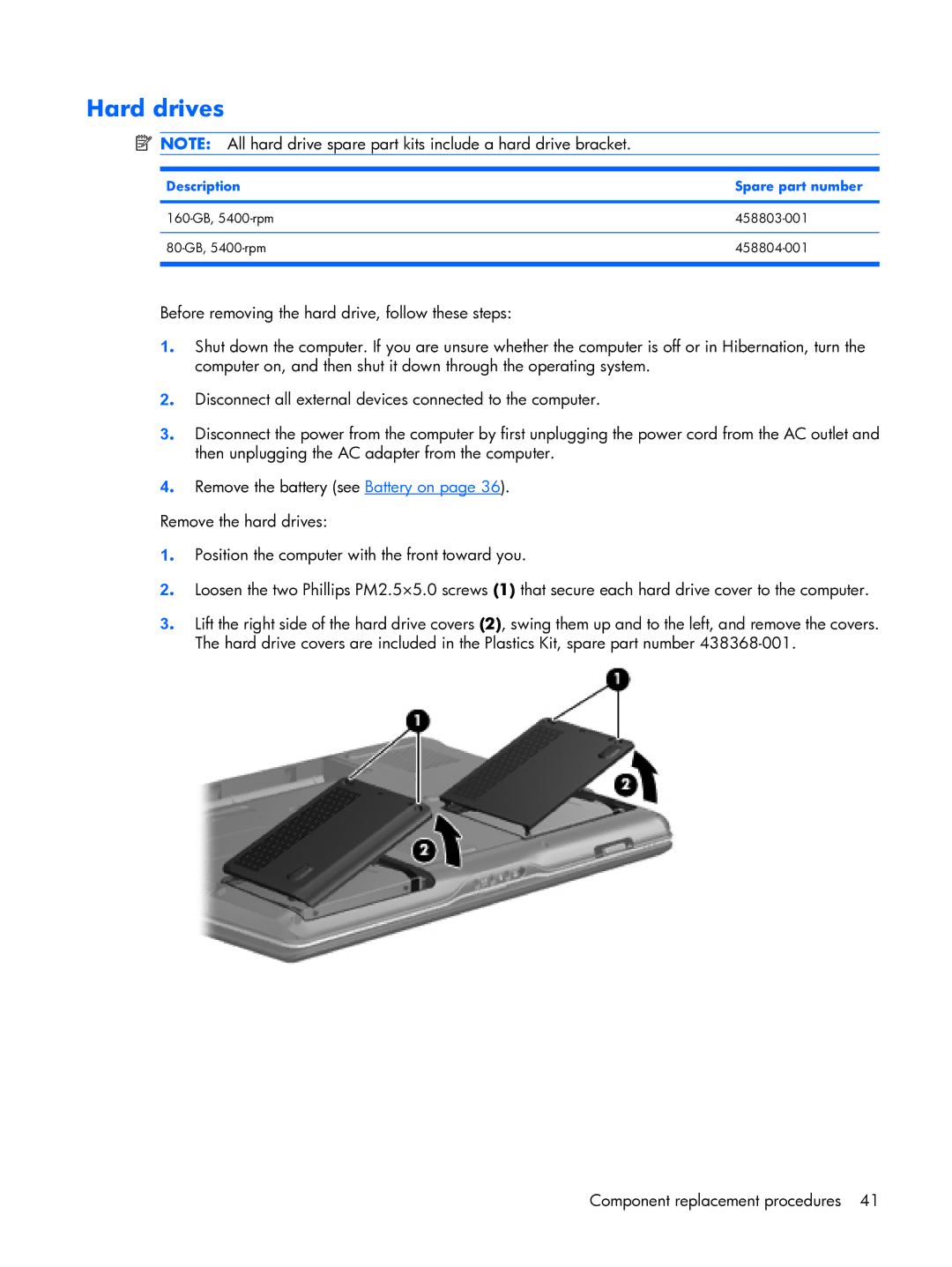 HP DX6500 manual Hard drives, Description Spare part number 