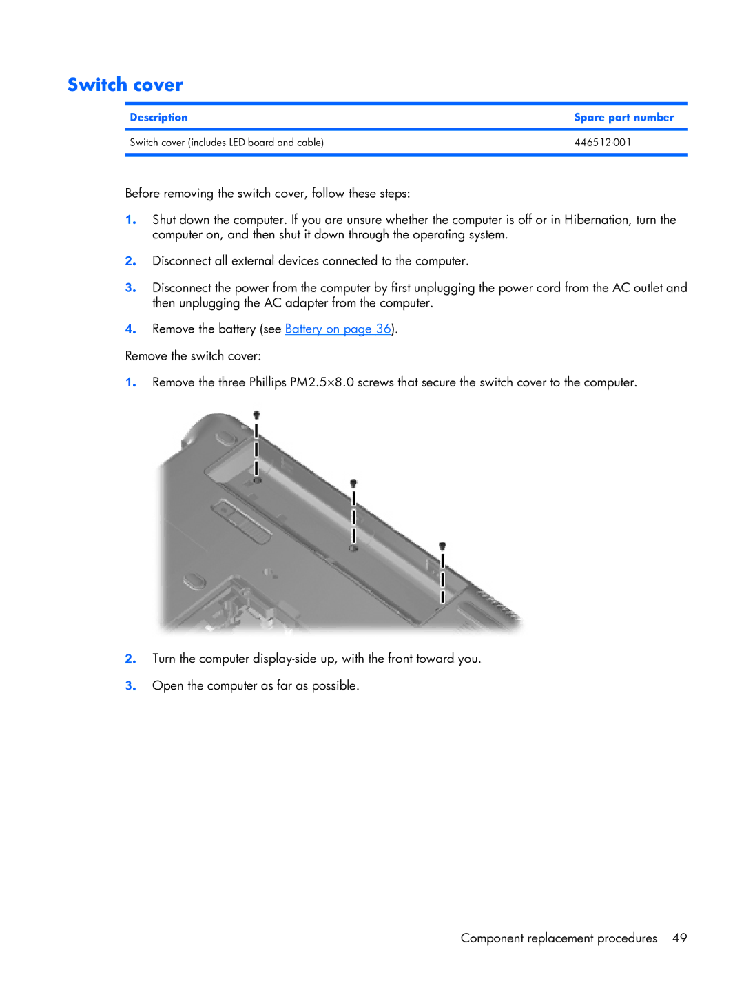 HP DX6500 manual Switch cover 