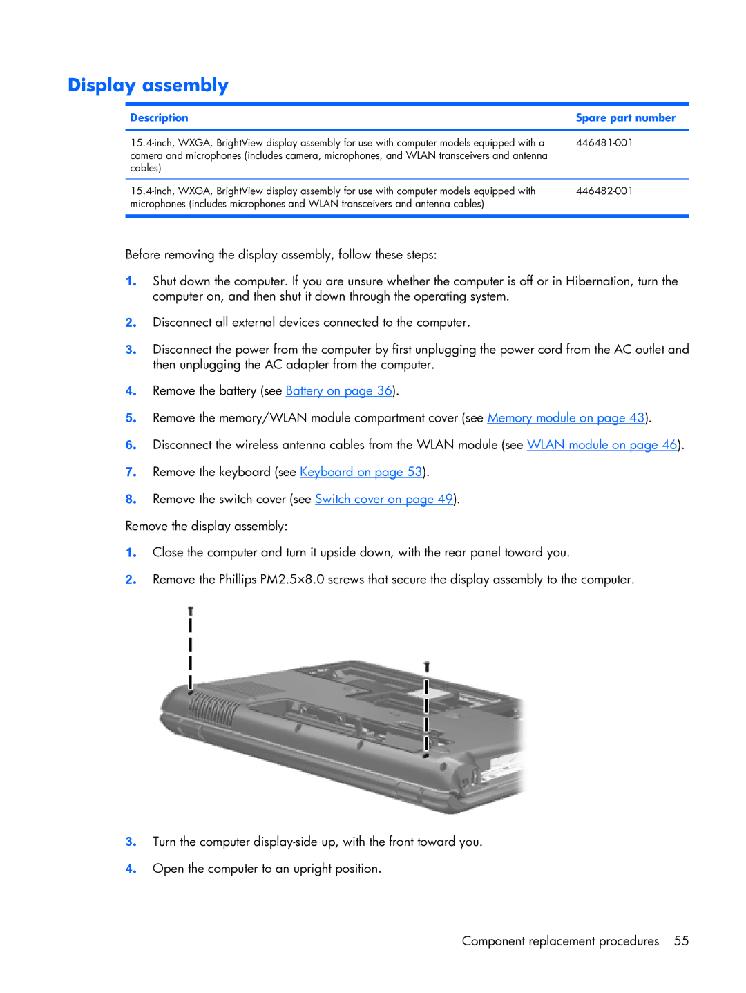 HP DX6500 manual Display assembly 