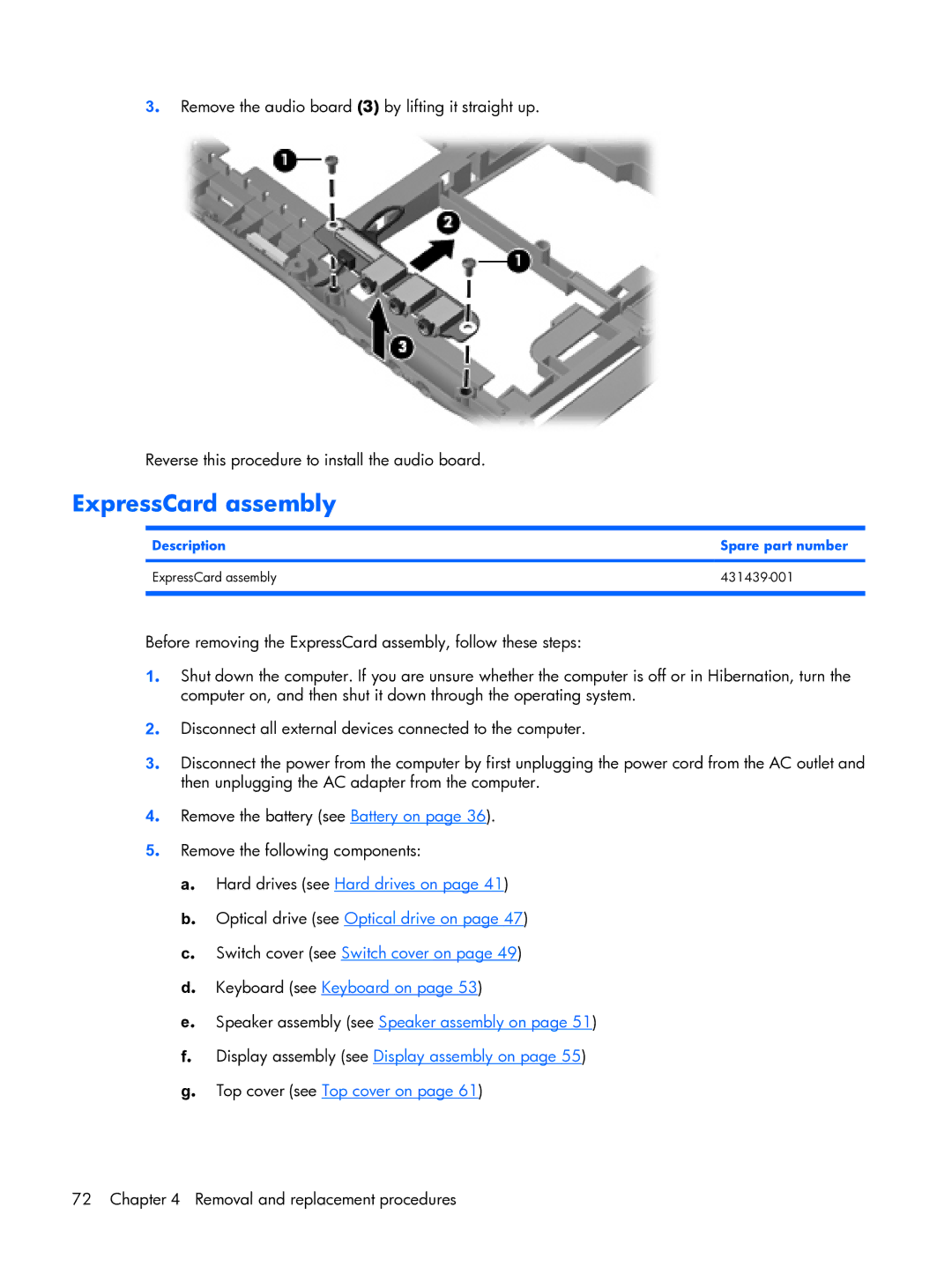 HP DX6500 manual ExpressCard assembly 