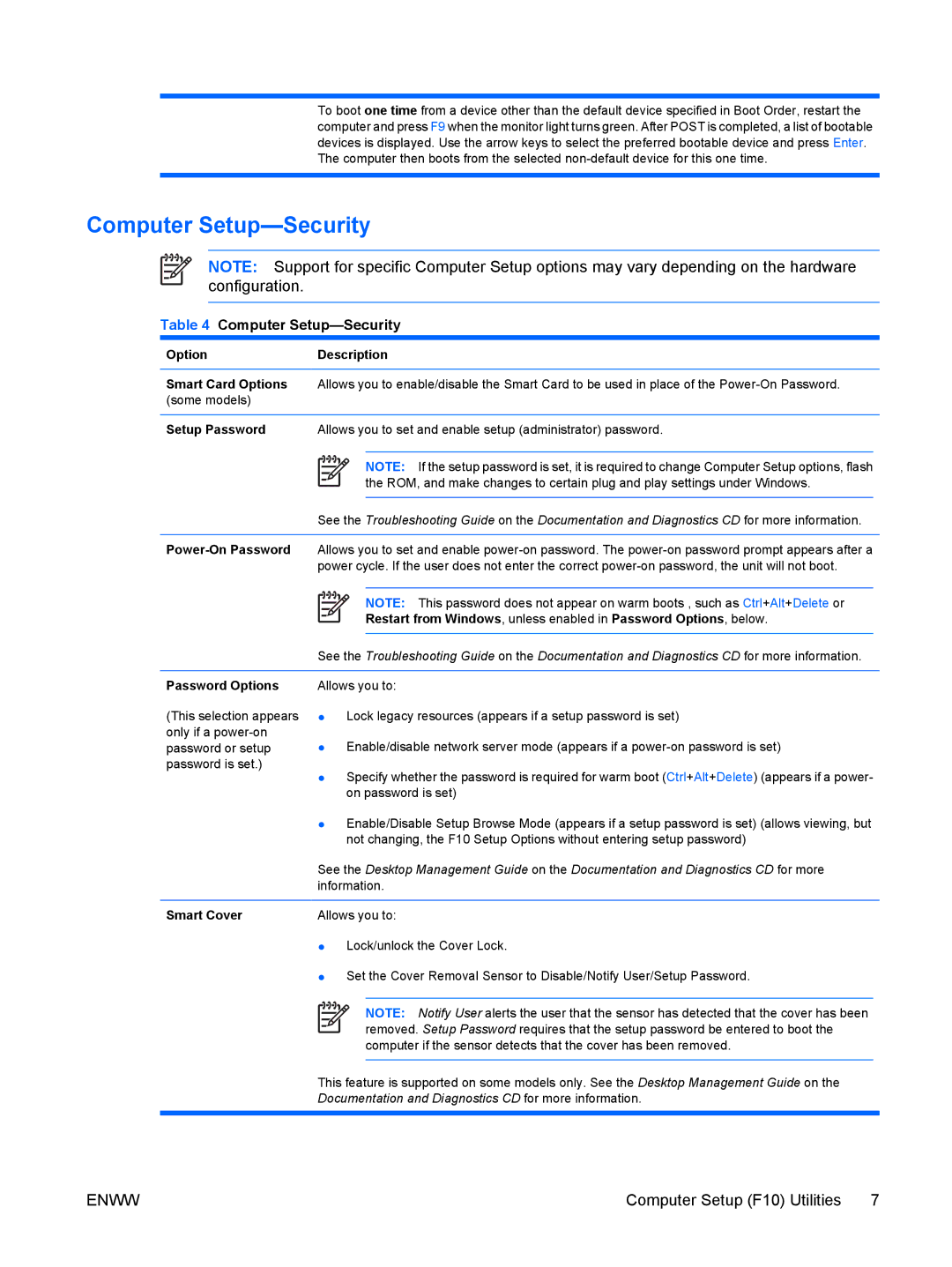 HP dx7300 manual Computer Setup-Security 