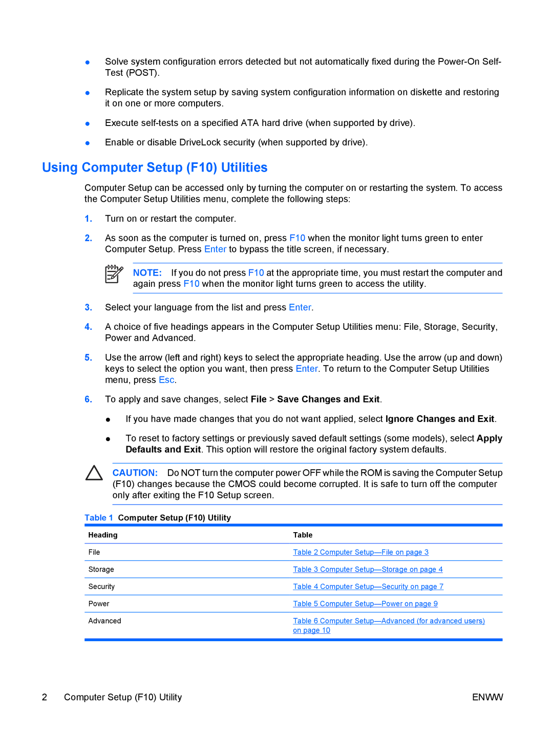 HP dx7300 manual Using Computer Setup F10 Utilities, Computer Setup F10 Utility 