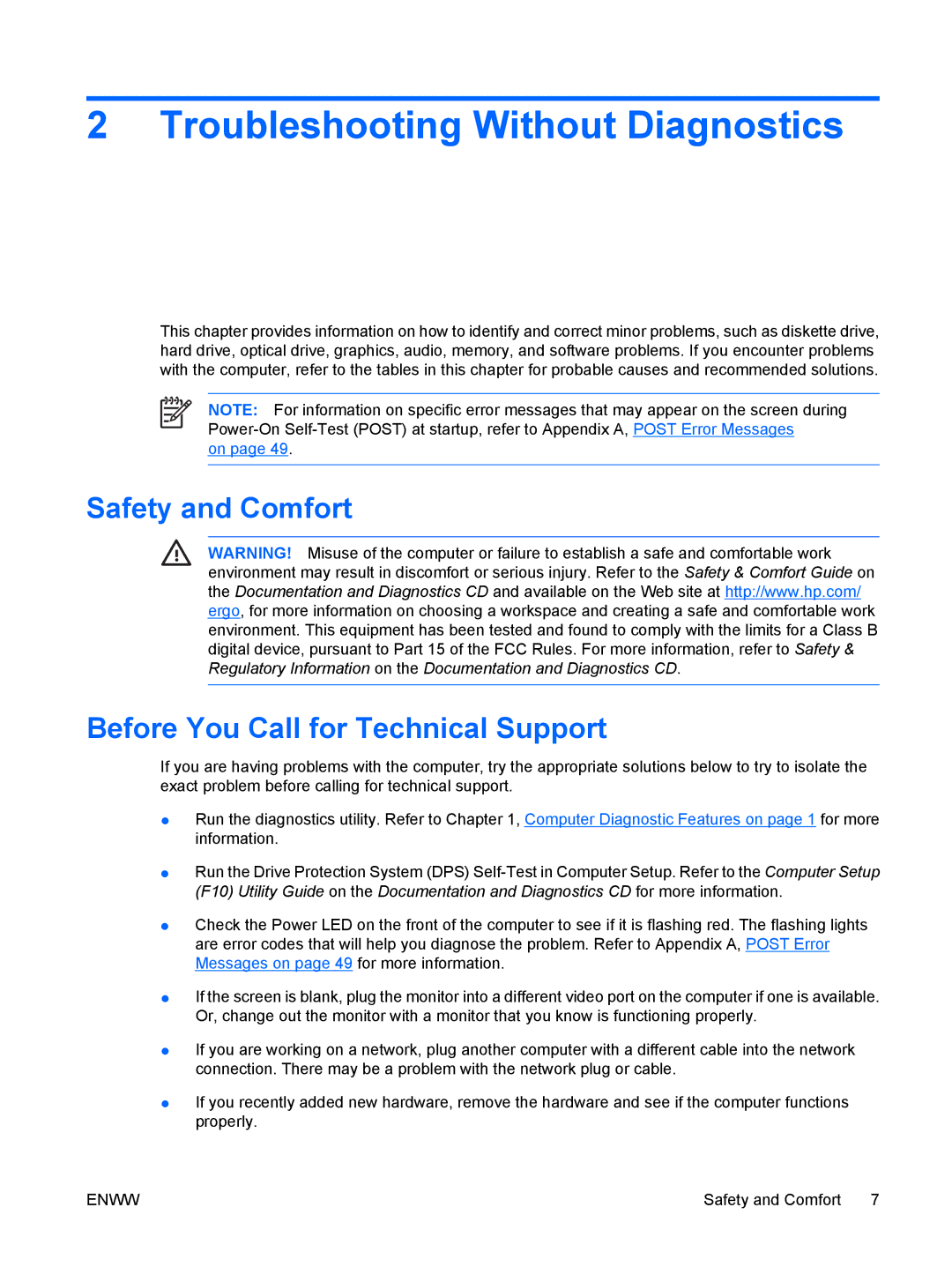 HP dx7300 manual Safety and Comfort Before You Call for Technical Support 