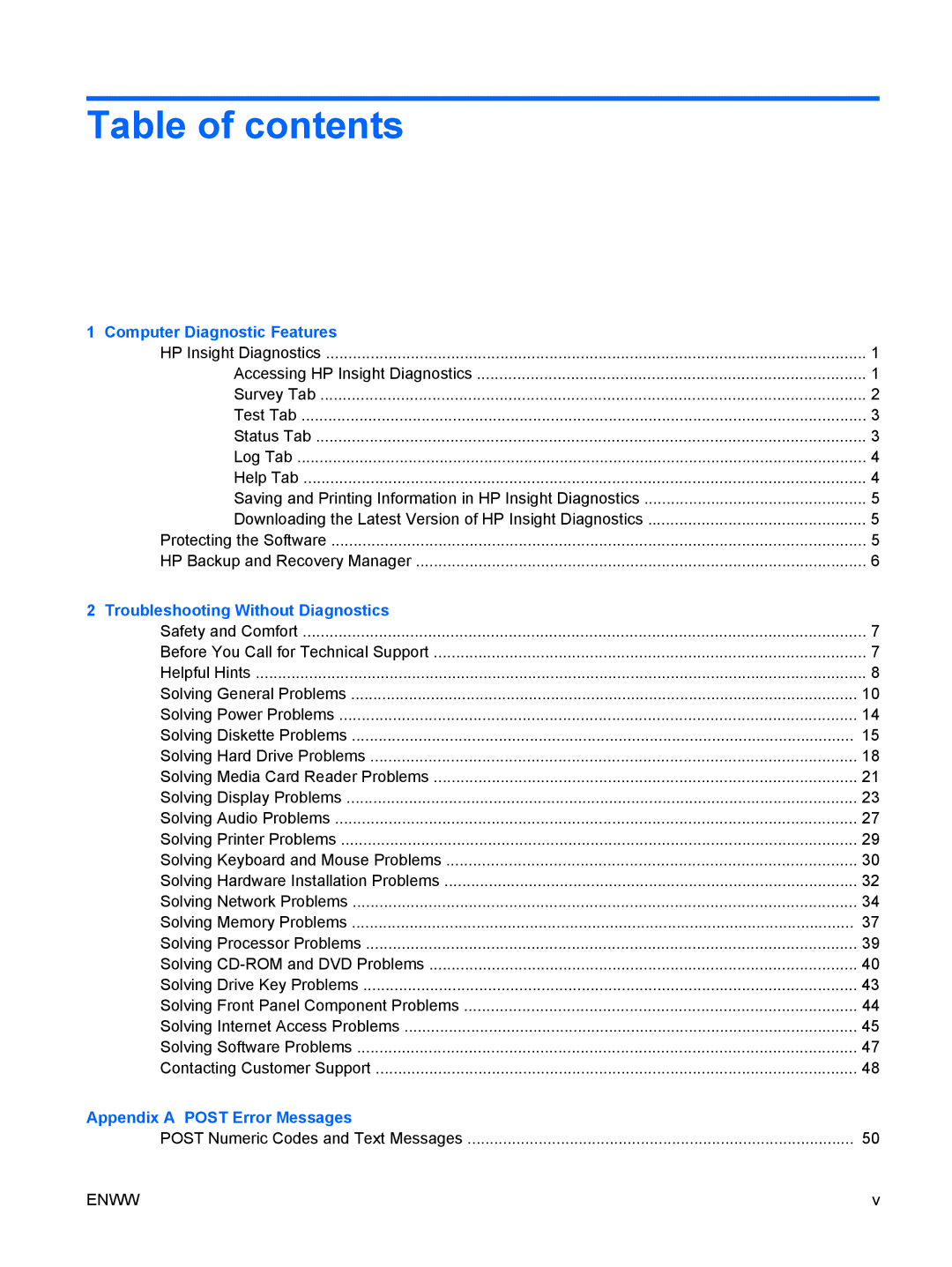 HP dx7300 manual Table of contents 