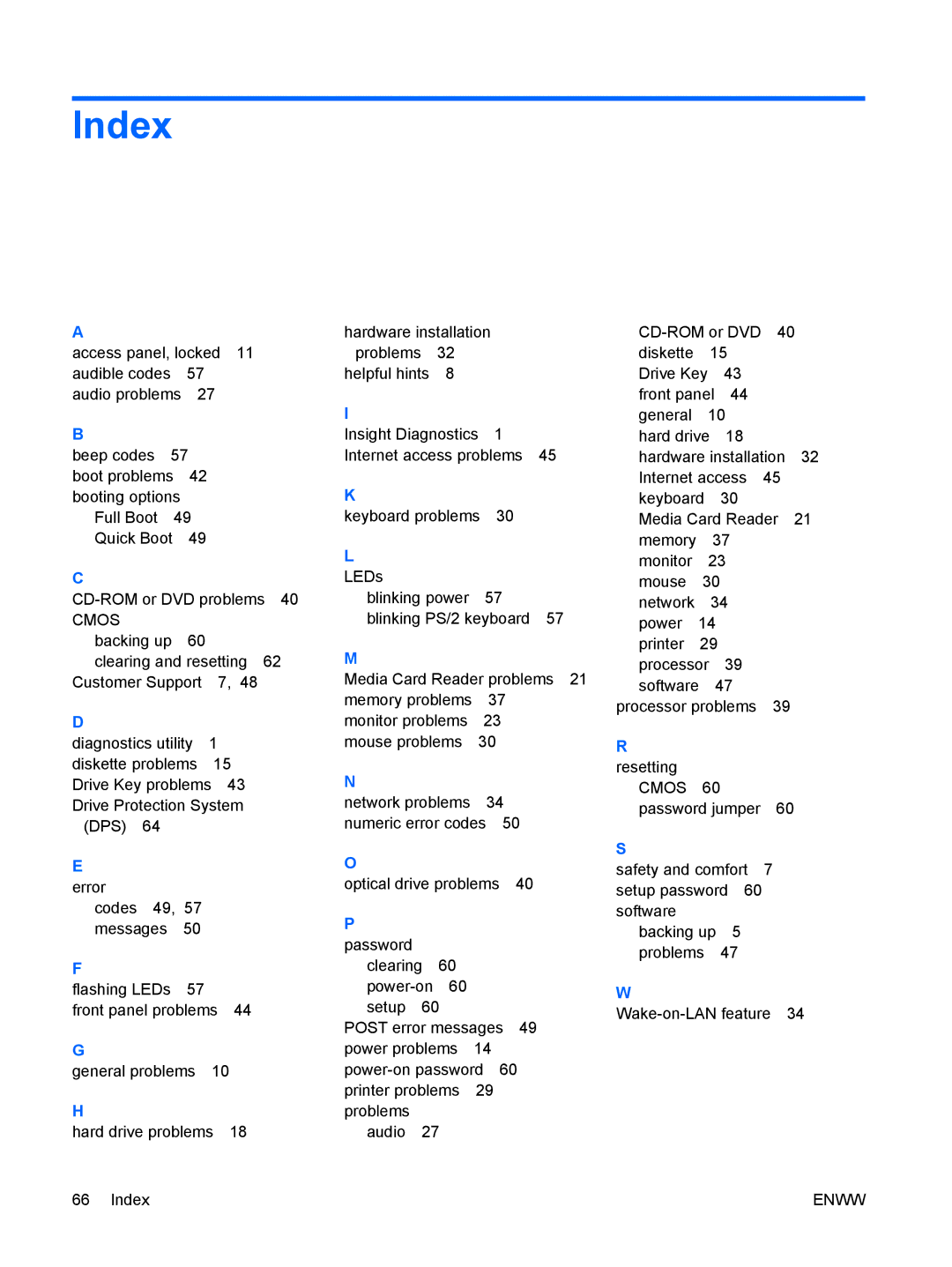 HP dx7300 manual Index 