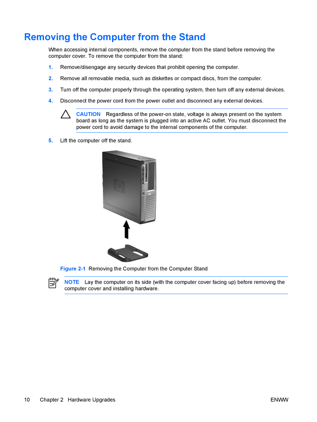 HP dx7300 manual Removing the Computer from the Stand 