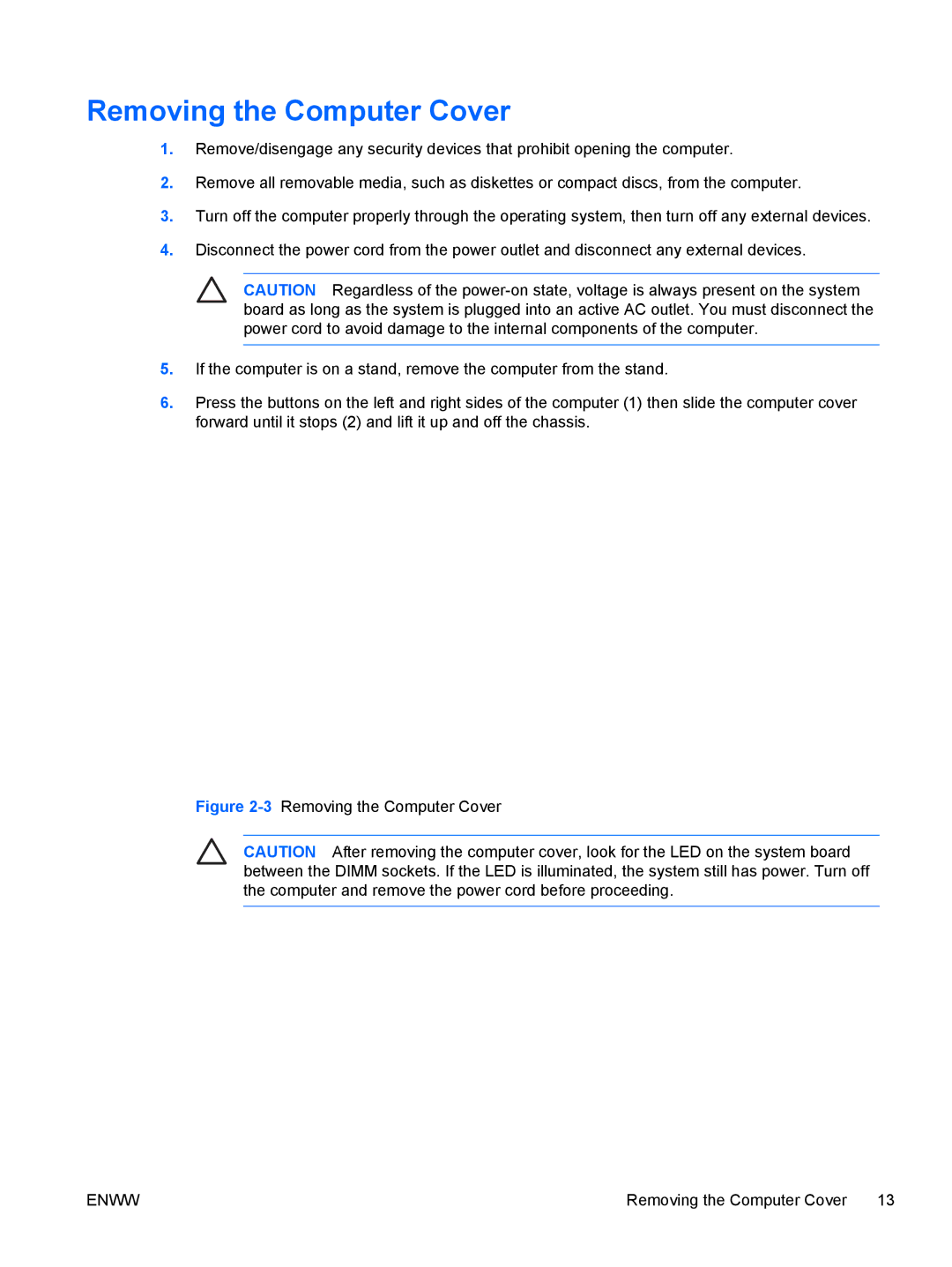 HP dx7300 manual 3Removing the Computer Cover 