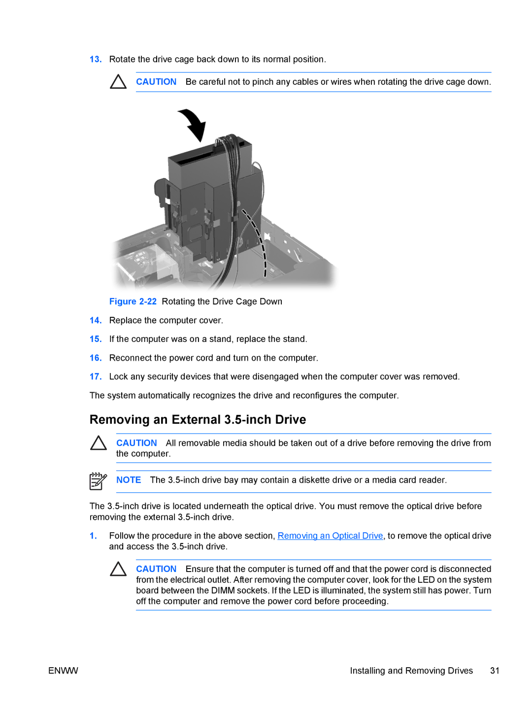 HP dx7300 manual Removing an External 3.5-inch Drive 