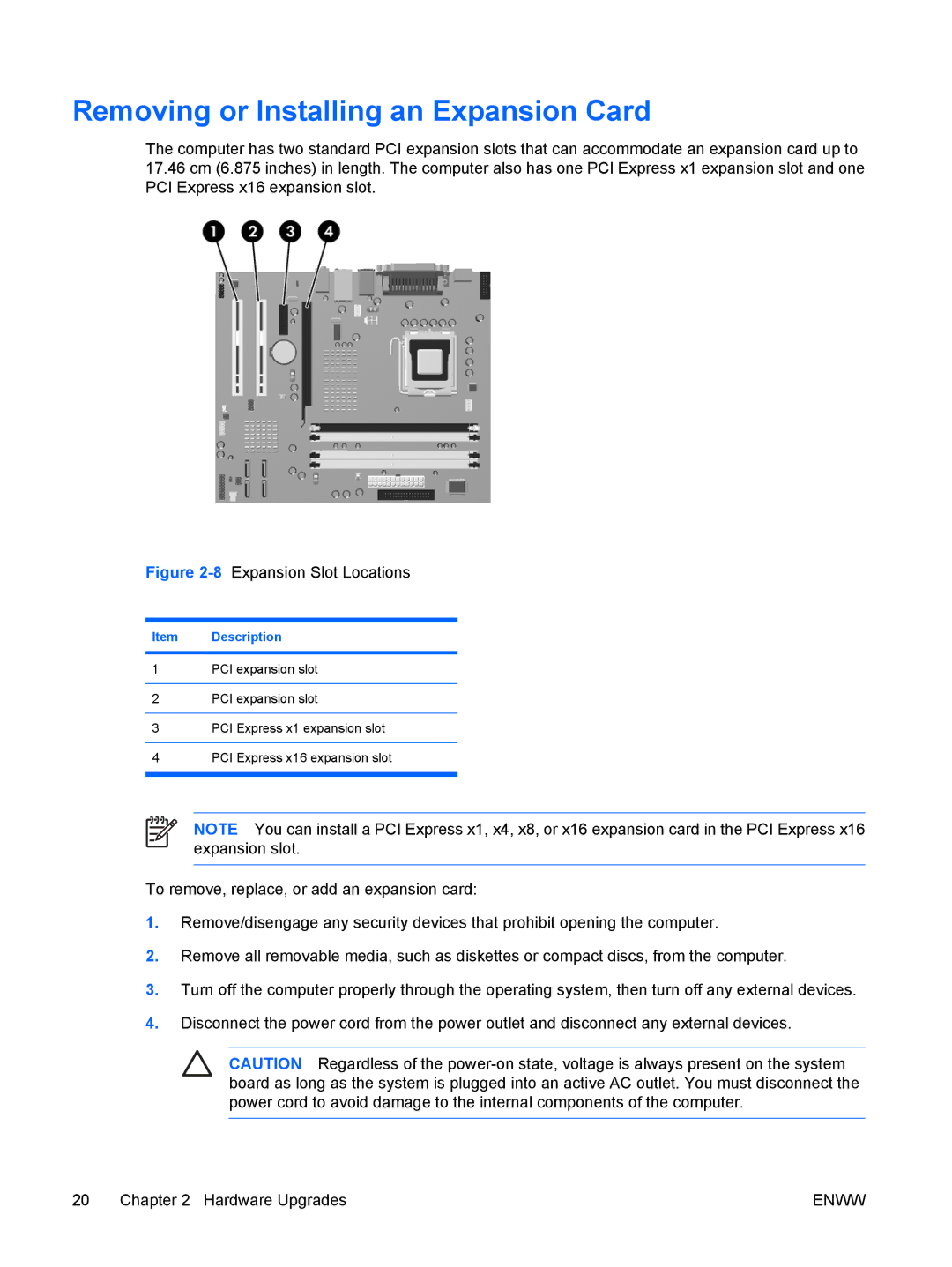 HP dx7300 manual Removing or Installing an Expansion Card, Description 