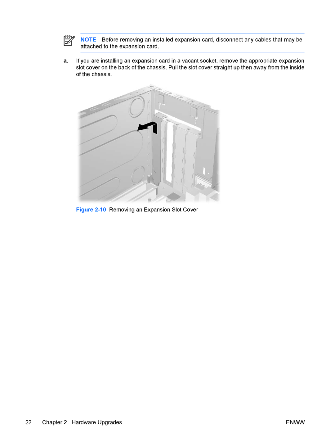 HP dx7300 manual 10Removing an Expansion Slot Cover Hardware Upgrades 