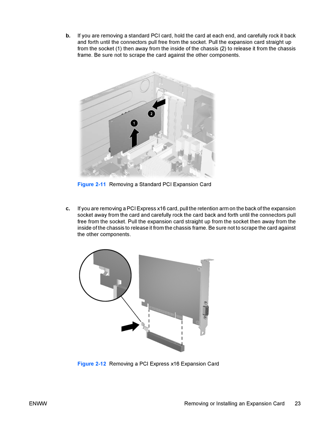 HP dx7300 manual 12Removing a PCI Express x16 Expansion Card 