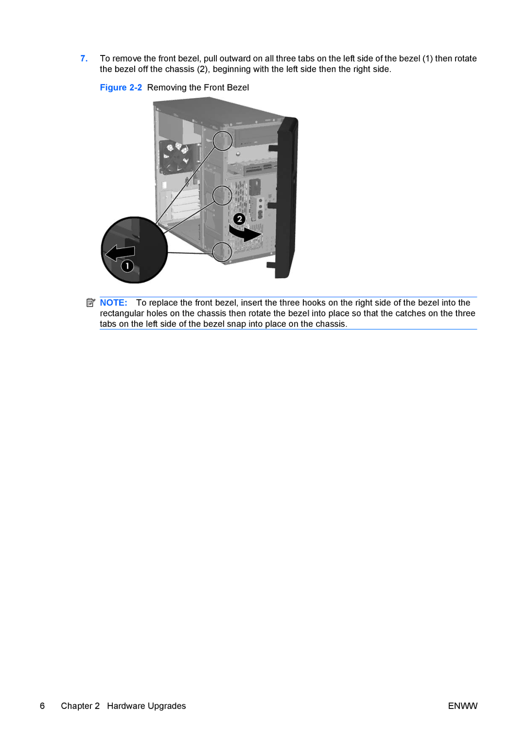 HP dx7400 manual 2Removing the Front Bezel Hardware Upgrades 