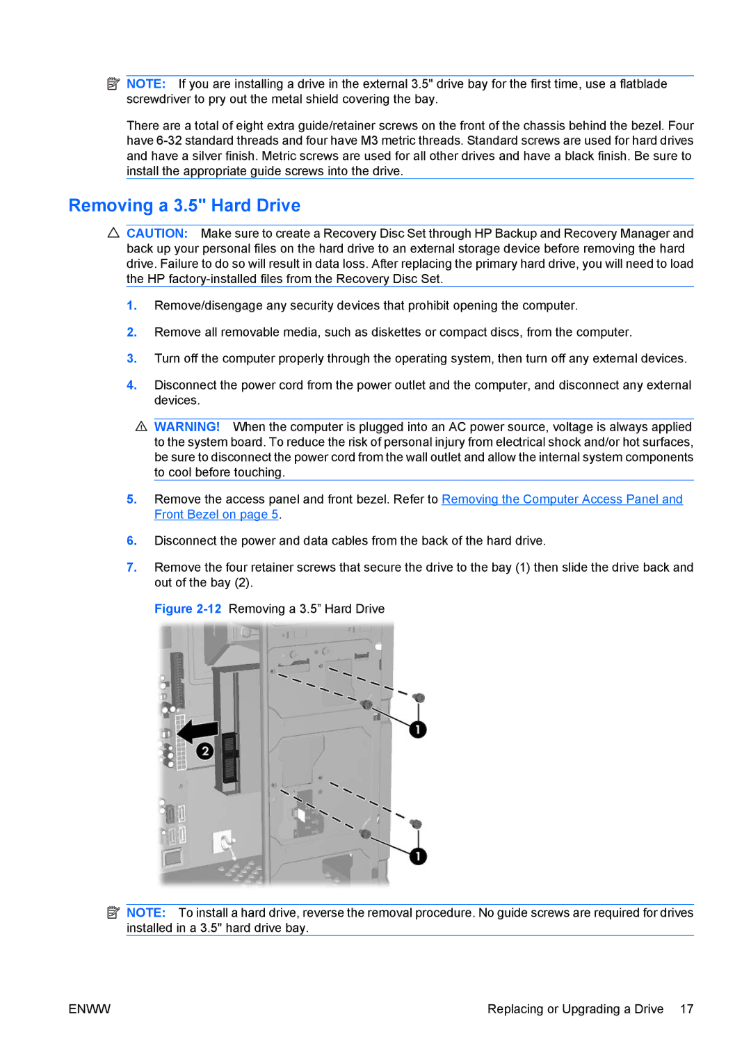 HP dx7400 manual 12Removing a 3.5 Hard Drive 