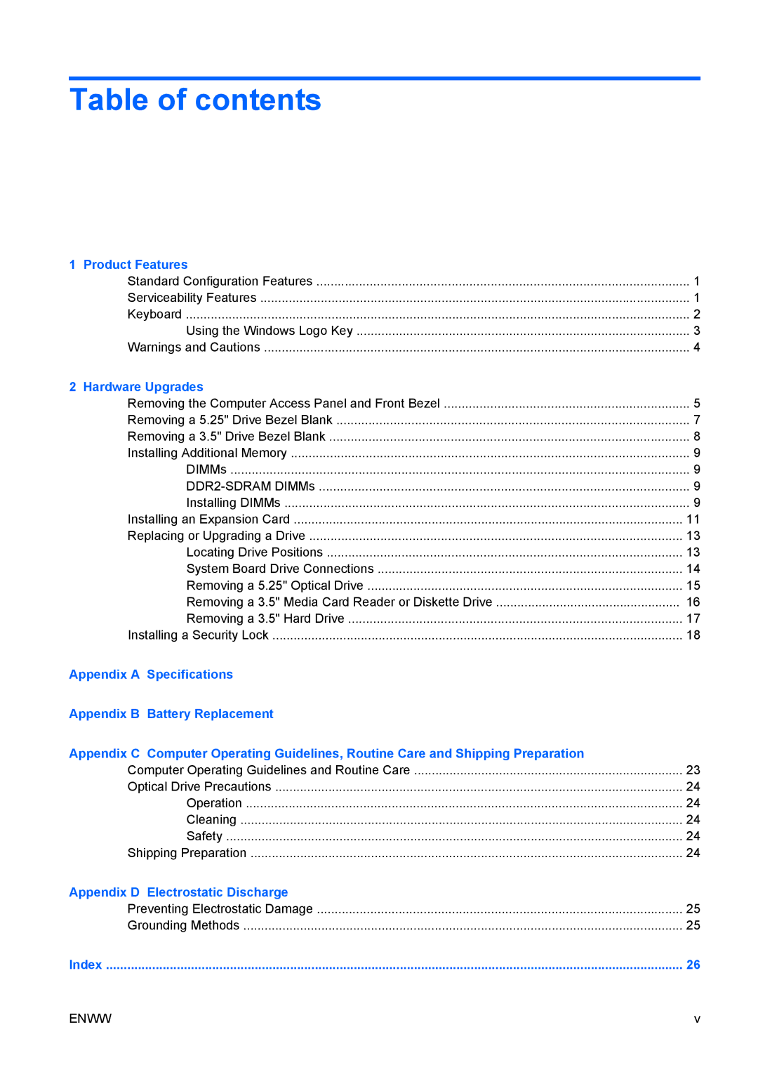 HP dx7400 manual Table of contents 