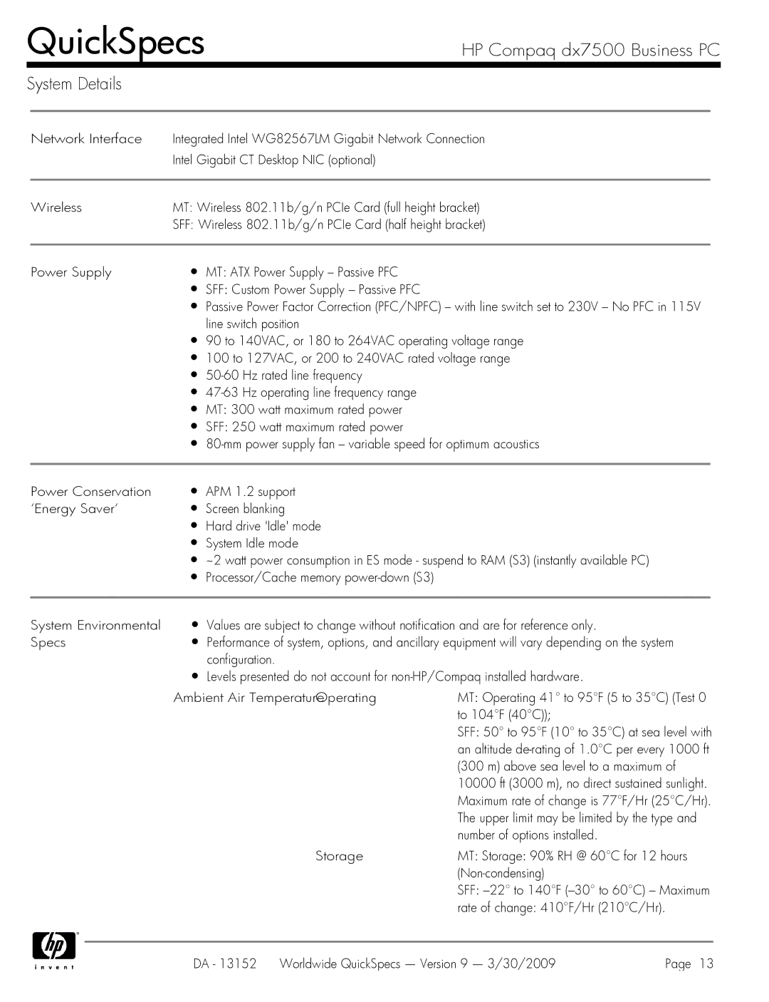 HP DX7500 manual An altitude de-rating of 1.0C per every 1000 ft, Above sea level to a maximum, Number of options installed 