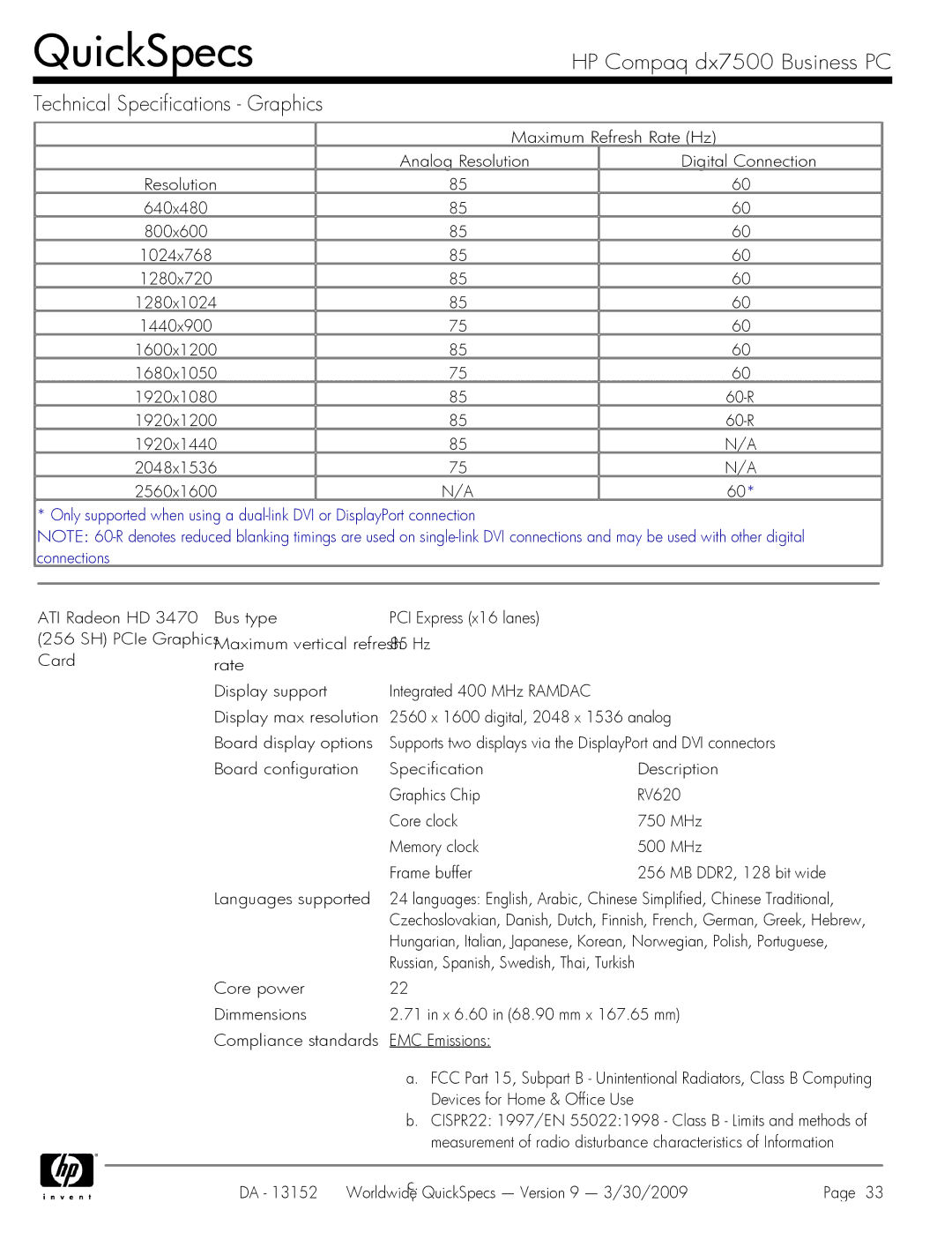 HP DX7500 manual QuickSpecs 