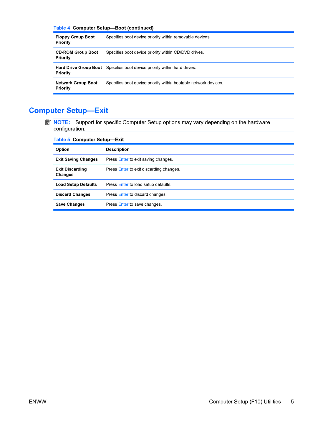 HP DX7500 manual Computer Setup-Exit 