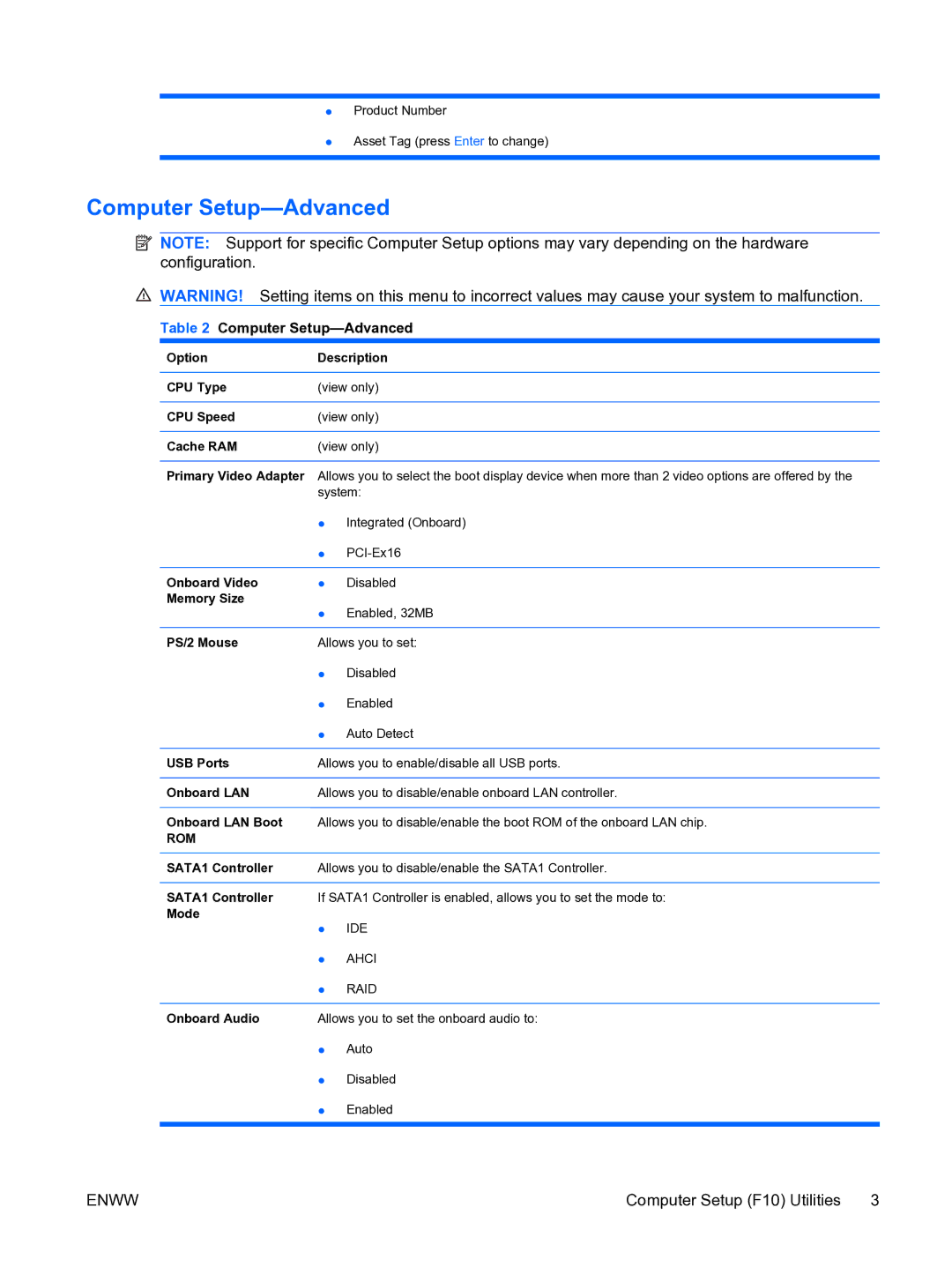 HP DX7500 manual Computer Setup-Advanced 