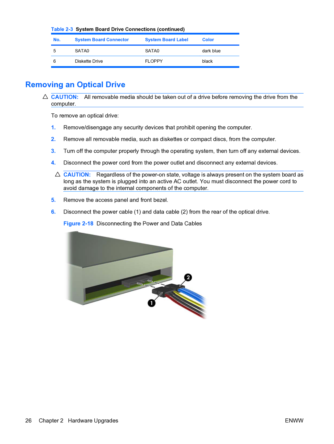 HP DX7500 manual Removing an Optical Drive 