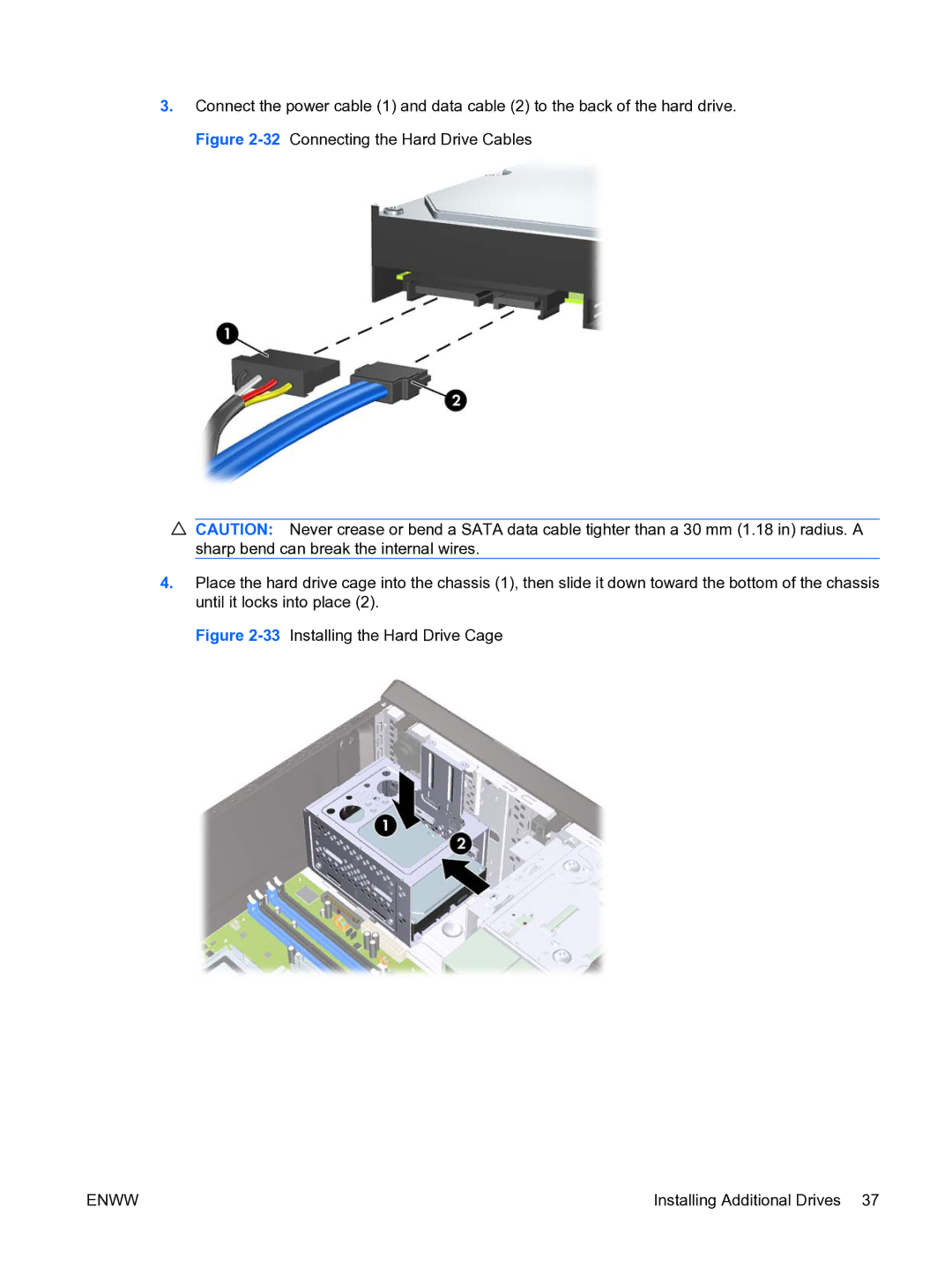 HP DX7500 manual 33Installing the Hard Drive Cage 