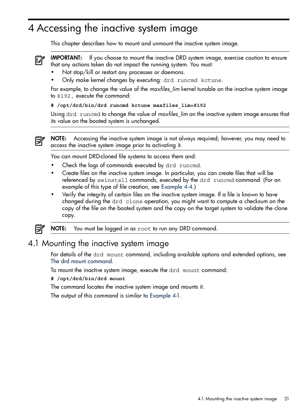 HP Dynamic Root Disk (DRD) manual Accessing the inactive system image, Mounting the inactive system image 