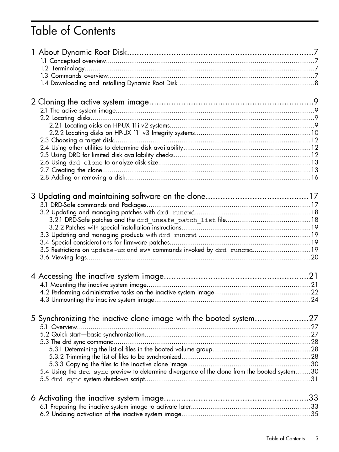 HP Dynamic Root Disk (DRD) manual Table of Contents 