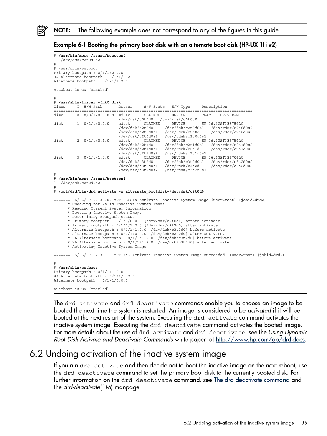 HP Dynamic Root Disk (DRD) manual Undoing activation of the inactive system image 