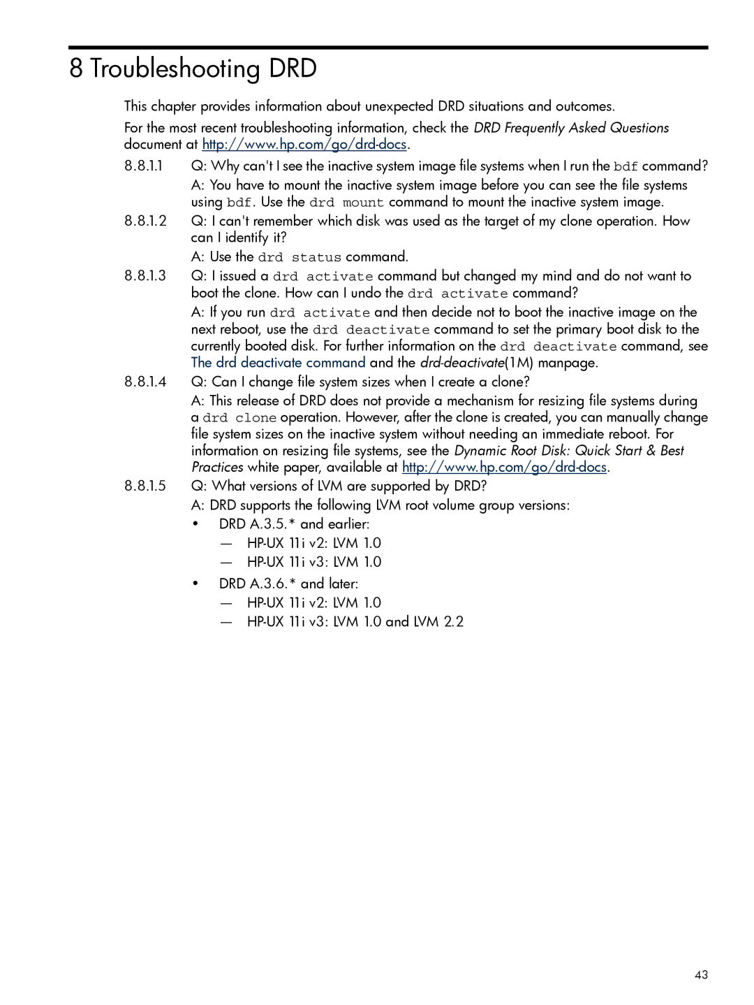 HP Dynamic Root Disk (DRD) manual Troubleshooting DRD 