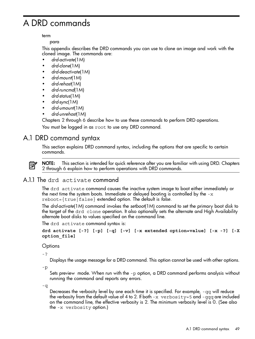 HP Dynamic Root Disk (DRD) manual DRD commands, DRD command syntax, Drd activate command 