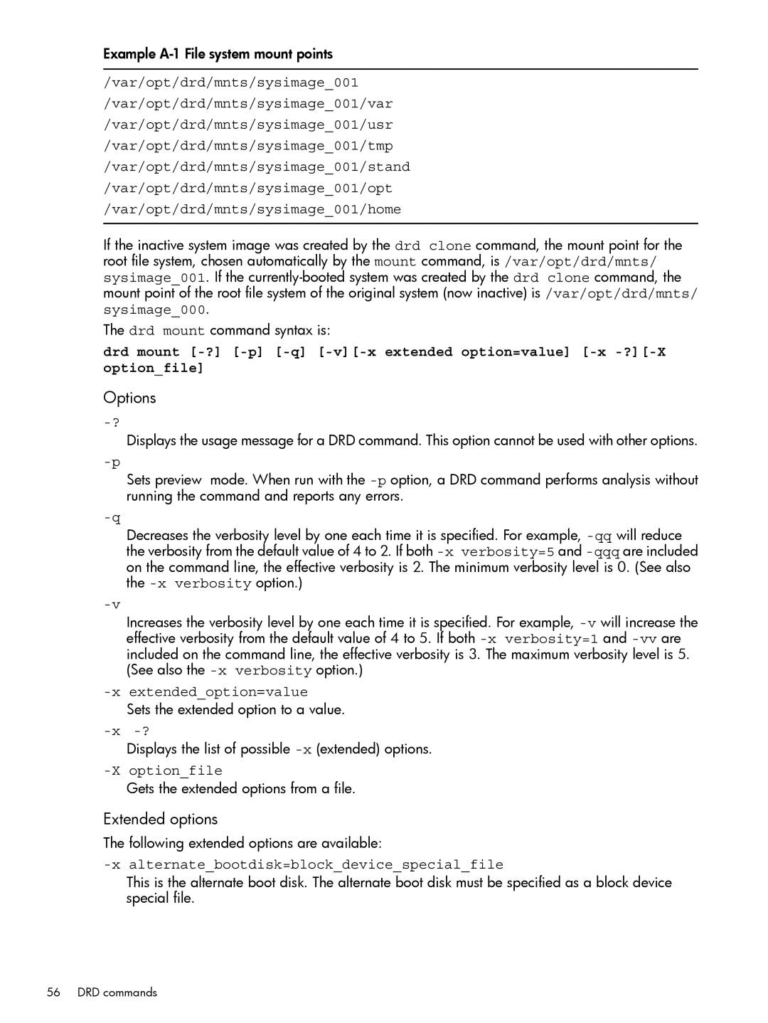 HP Dynamic Root Disk (DRD) manual Example A-1 File system mount points 